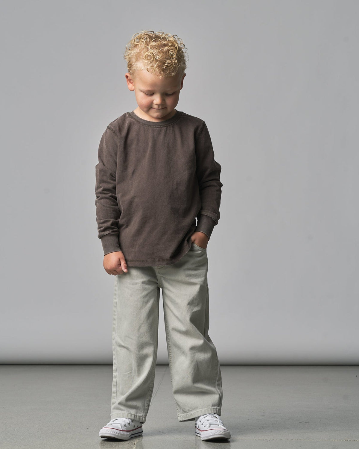 Long Sleeve Mineral Wash Tee - Brown - Little Bipsy