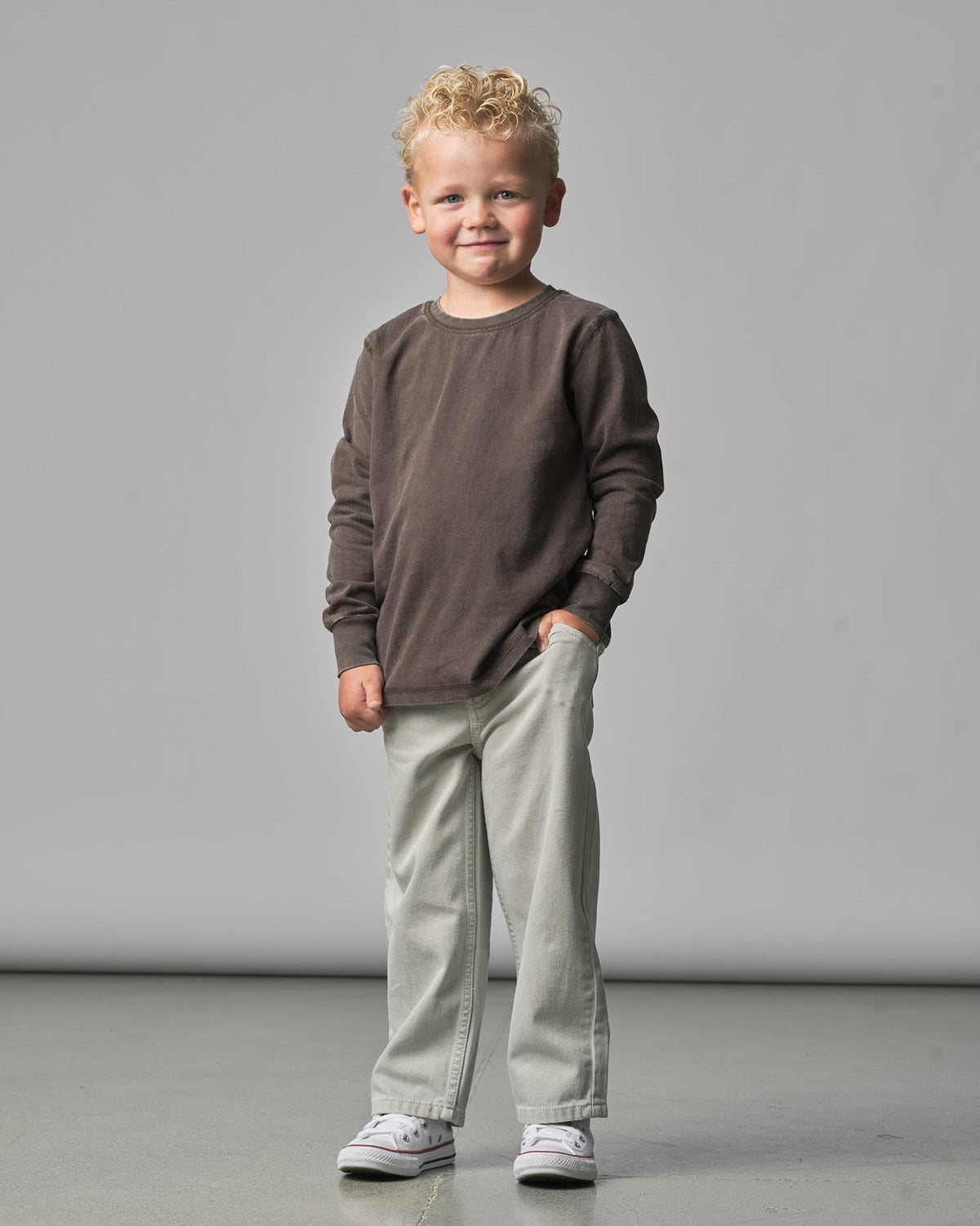 Long Sleeve Mineral Wash Tee - Brown - Little Bipsy