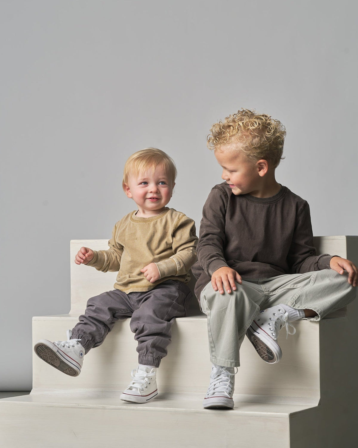 Long Sleeve Mineral Wash Tee - Brown - Little Bipsy