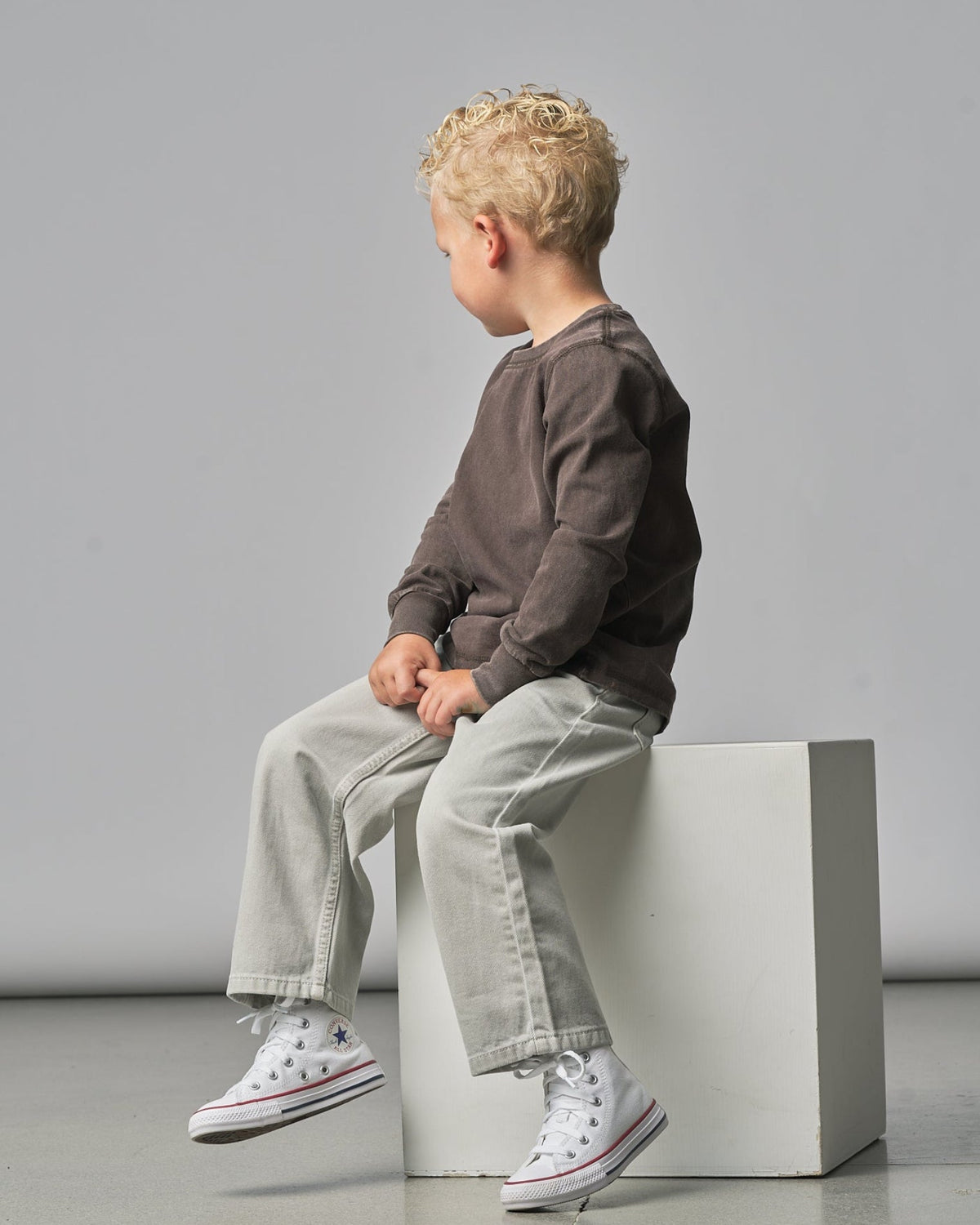 Long Sleeve Mineral Wash Tee - Brown - Little Bipsy