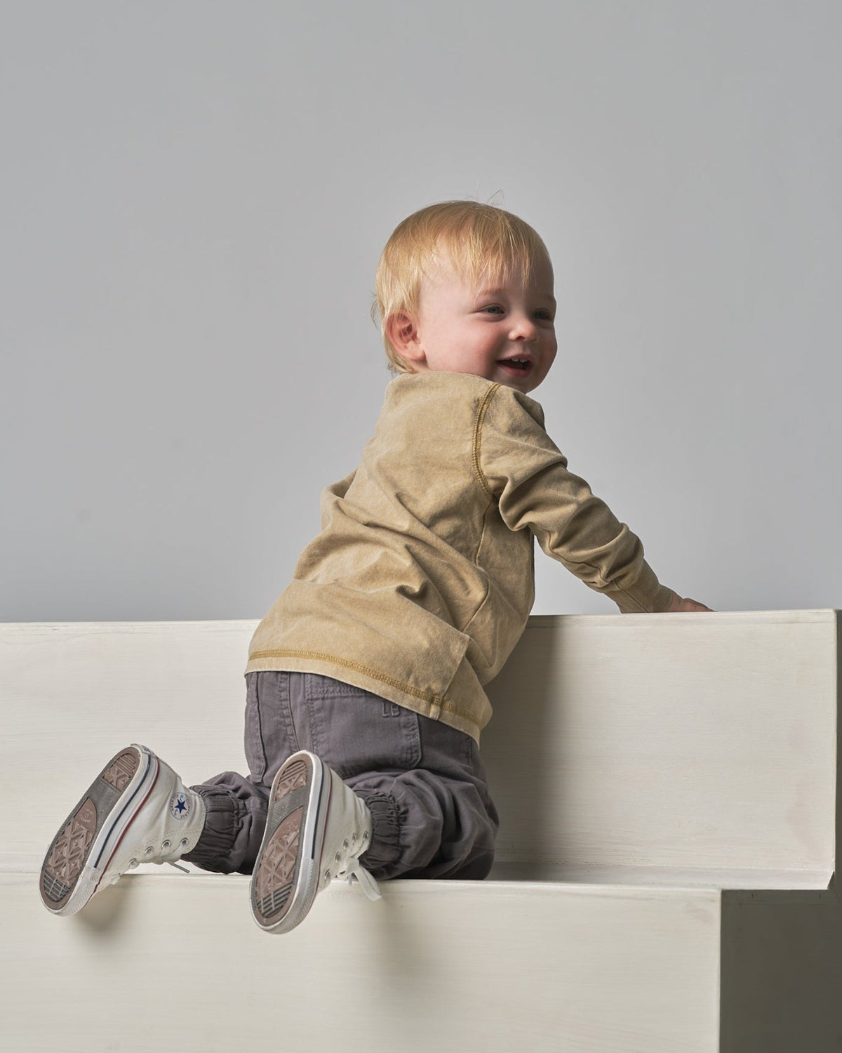 Long Sleeve Mineral Wash Tee - Khaki - Little Bipsy
