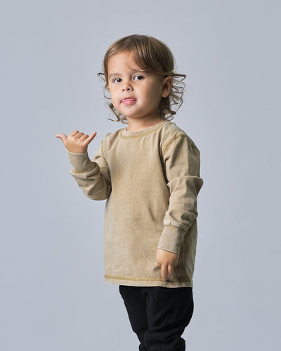 Long Sleeve Mineral Wash Tee - Khaki - Little Bipsy