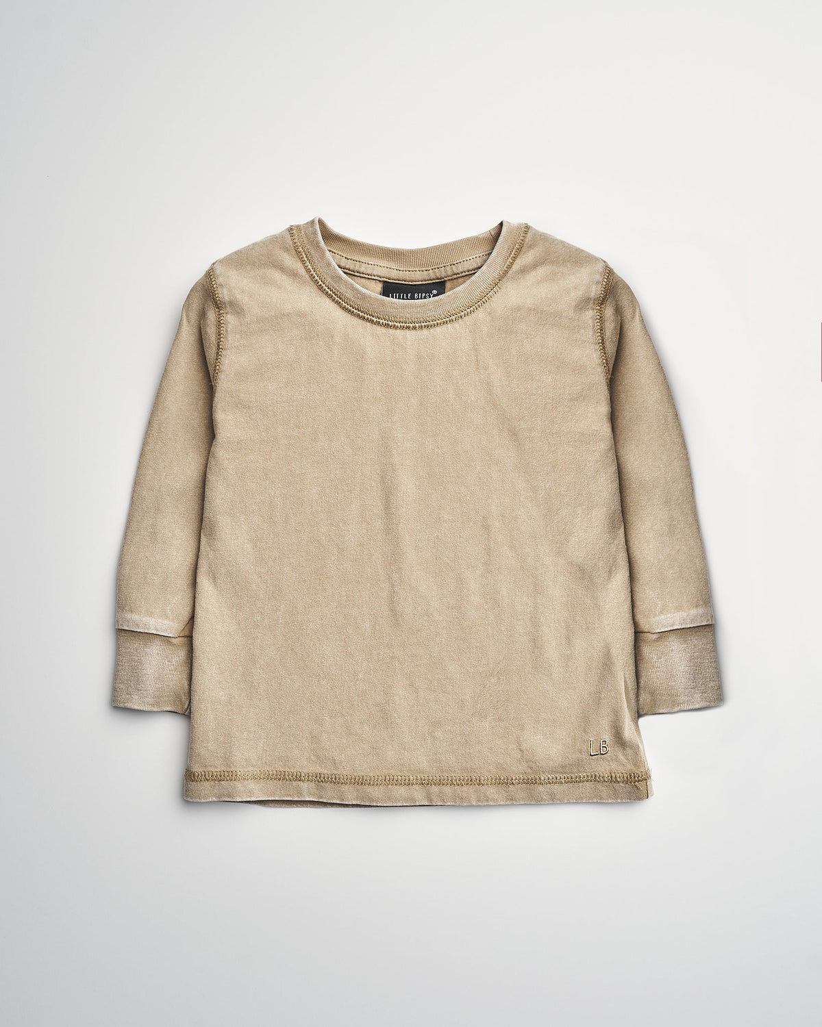 Long Sleeve Mineral Wash Tee - Khaki - Little Bipsy