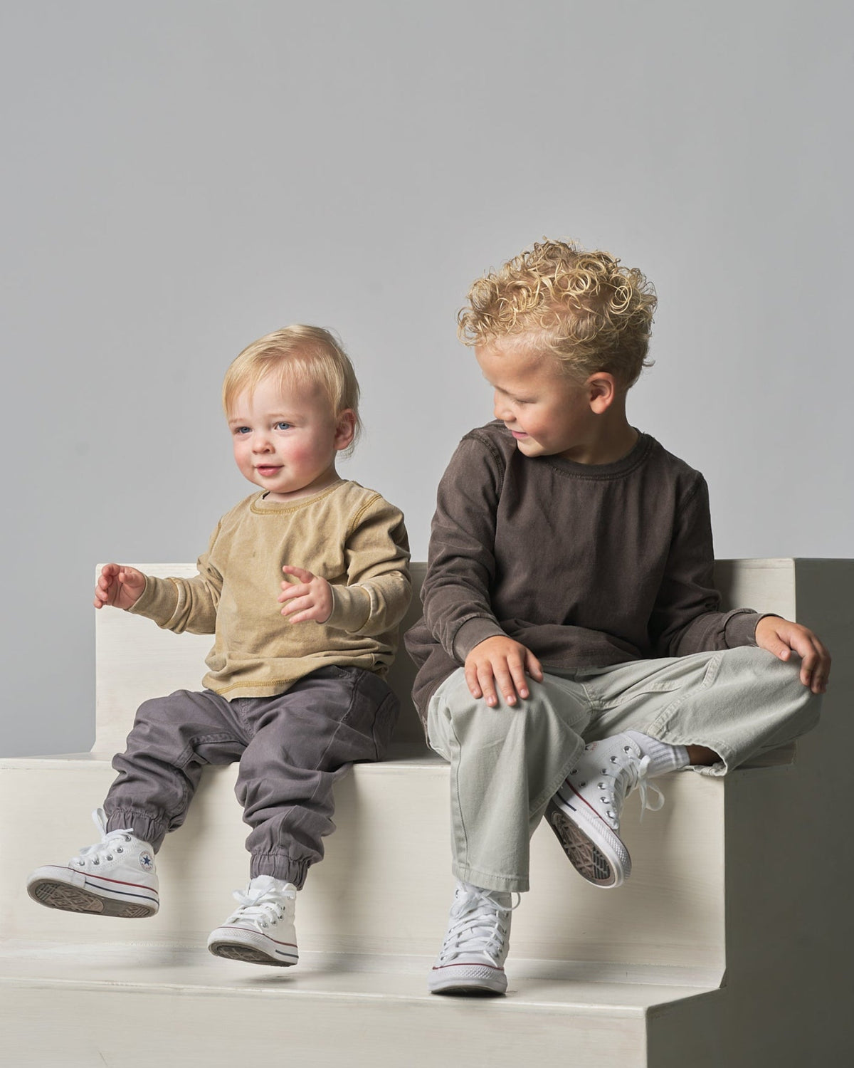 Long Sleeve Mineral Wash Tee - Khaki - Little Bipsy
