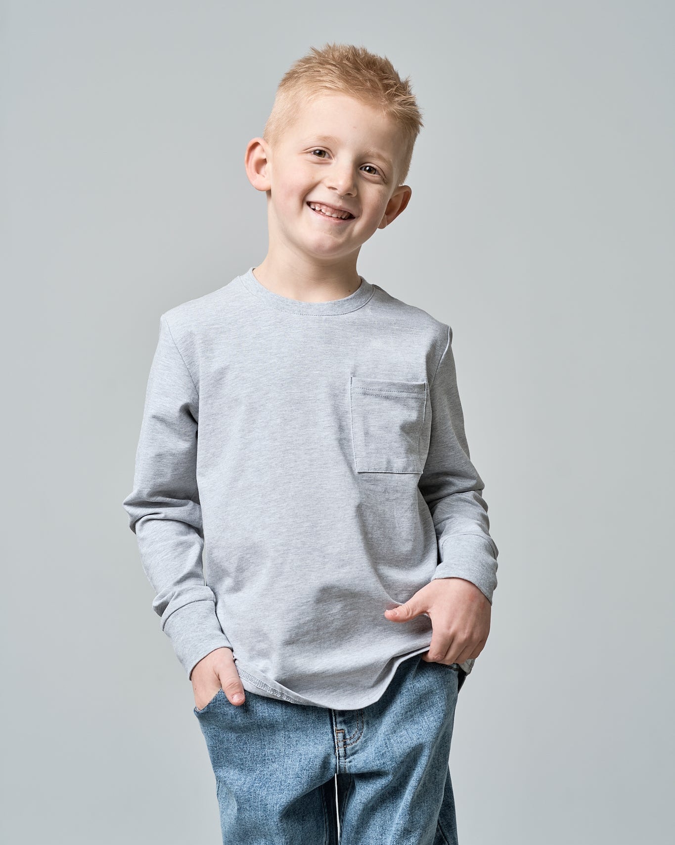 Long Sleeve Pocket Tee - Grey - Little Bipsy