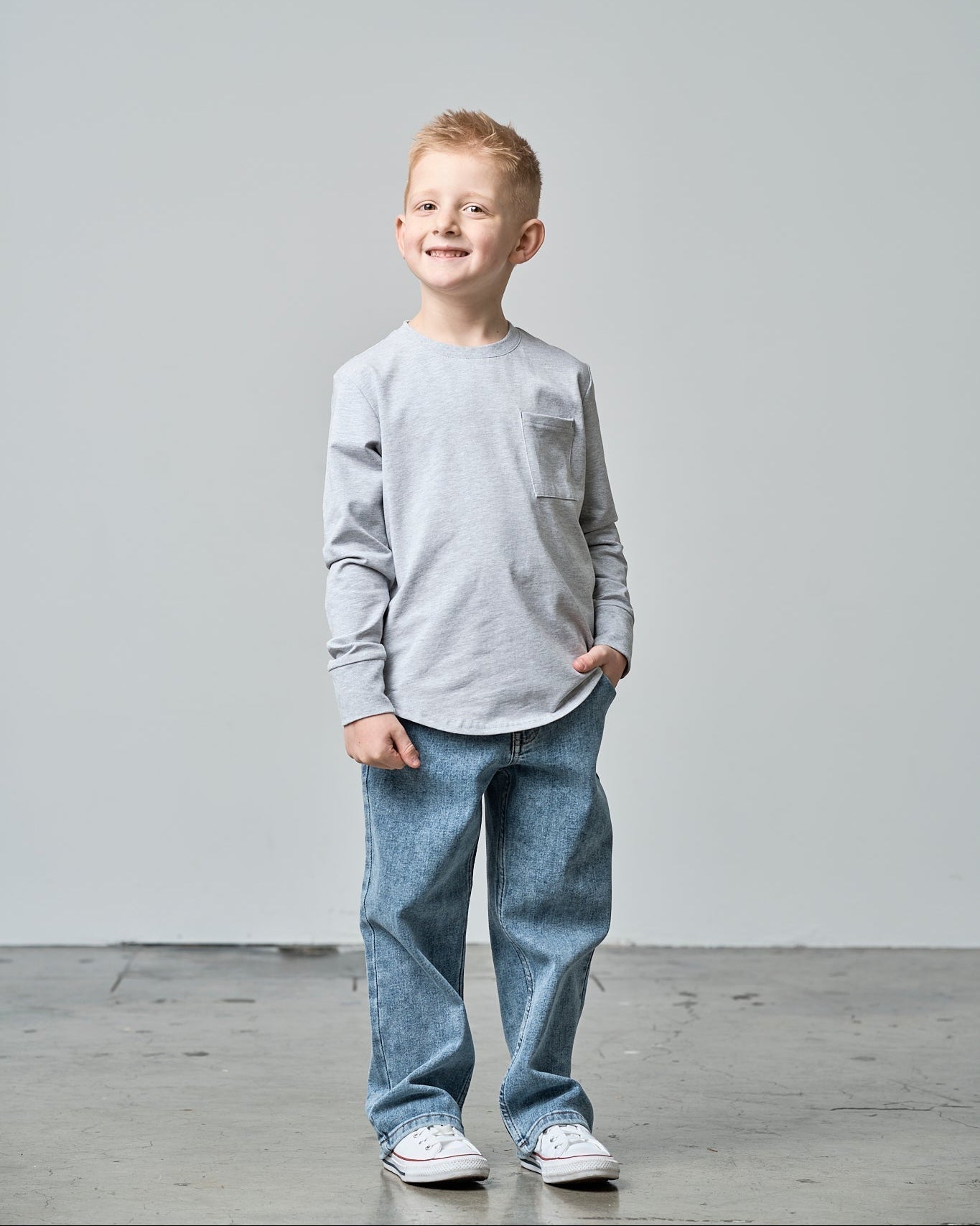 Baby Long Sleeve Pocket Tee - Grey - Little Bipsy