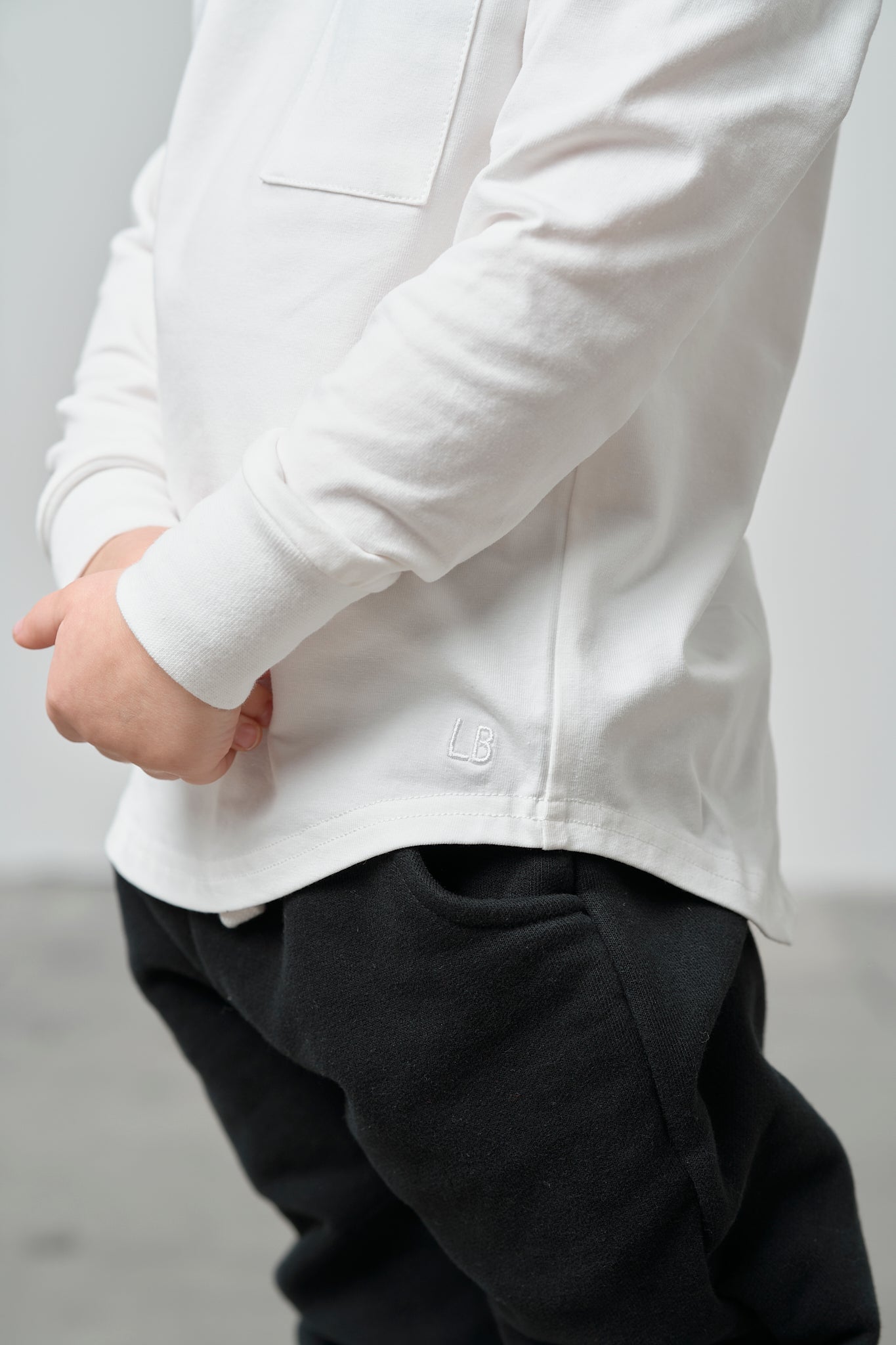 Long Sleeve Pocket Tee - White - Little Bipsy