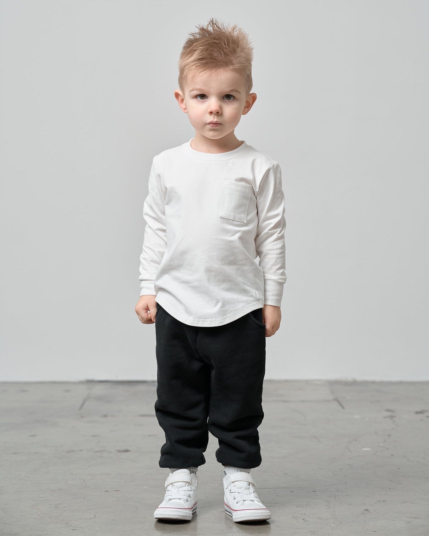 Long Sleeve Pocket Tee - White - Little Bipsy