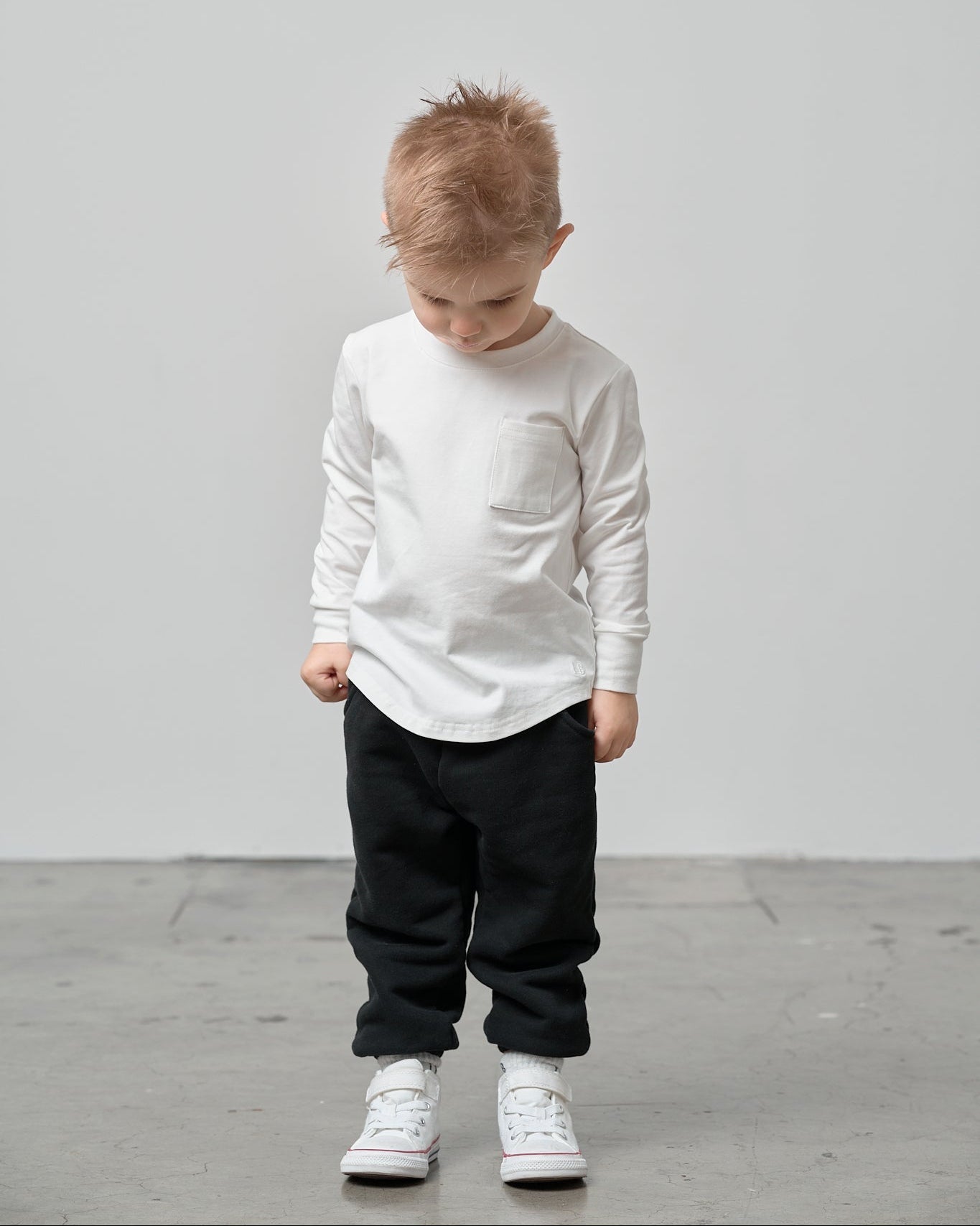 Long Sleeve Pocket Tee - White - Little Bipsy