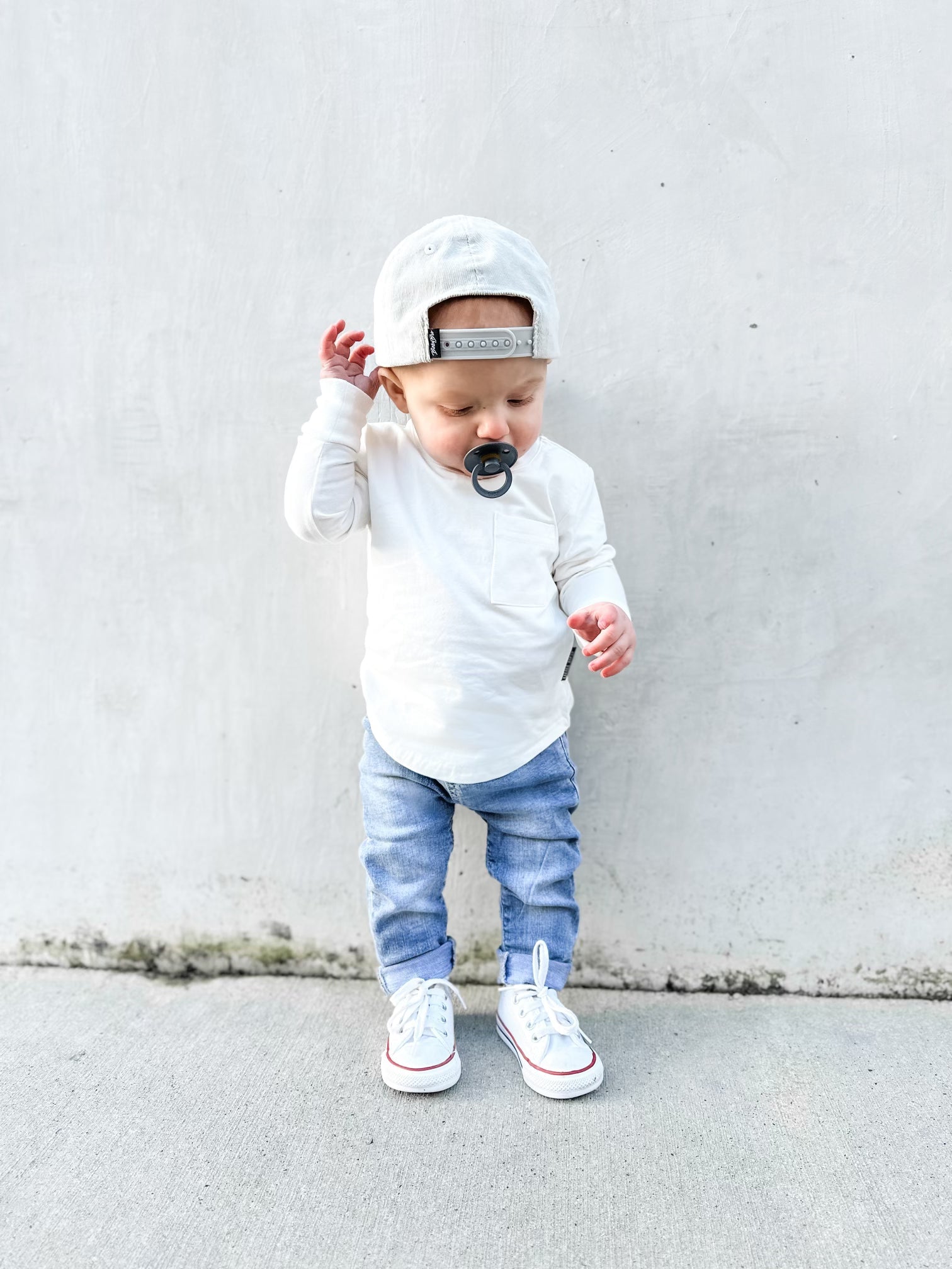 Long Sleeve Pocket Tee - White - Little Bipsy