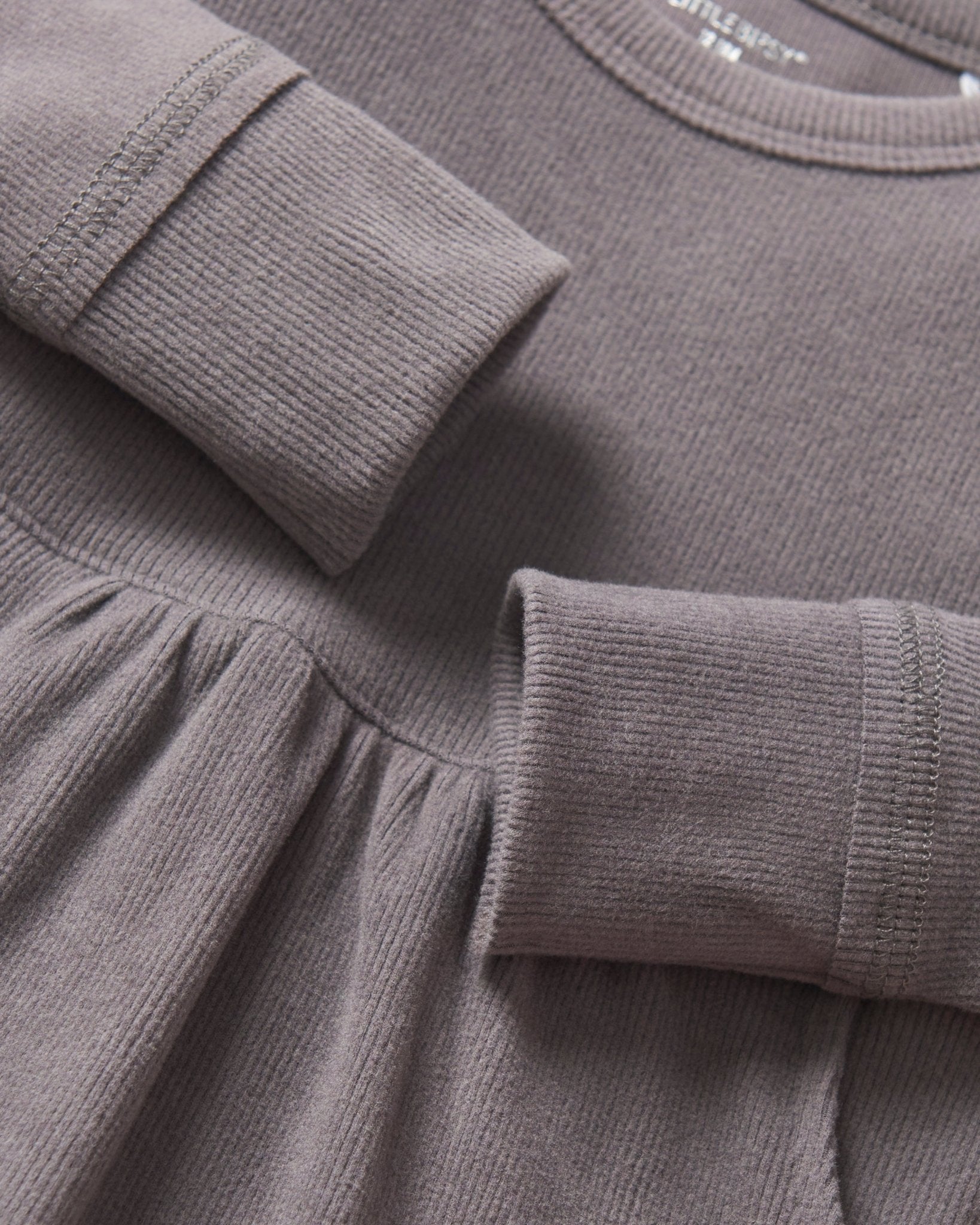 Long Sleeve Ribbed Dress - Graphite - Little Bipsy