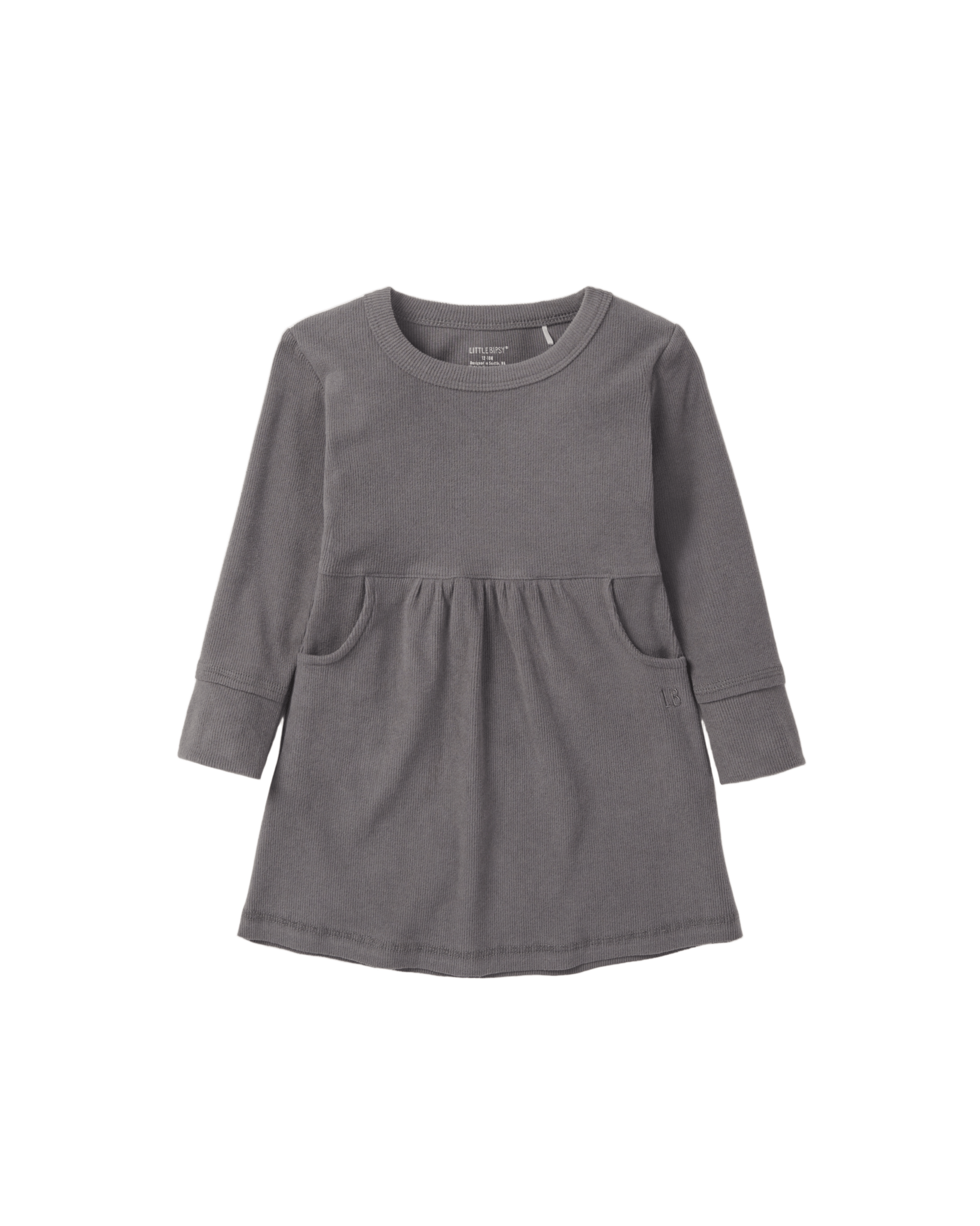 Long Sleeve Ribbed Dress - Graphite - Little Bipsy