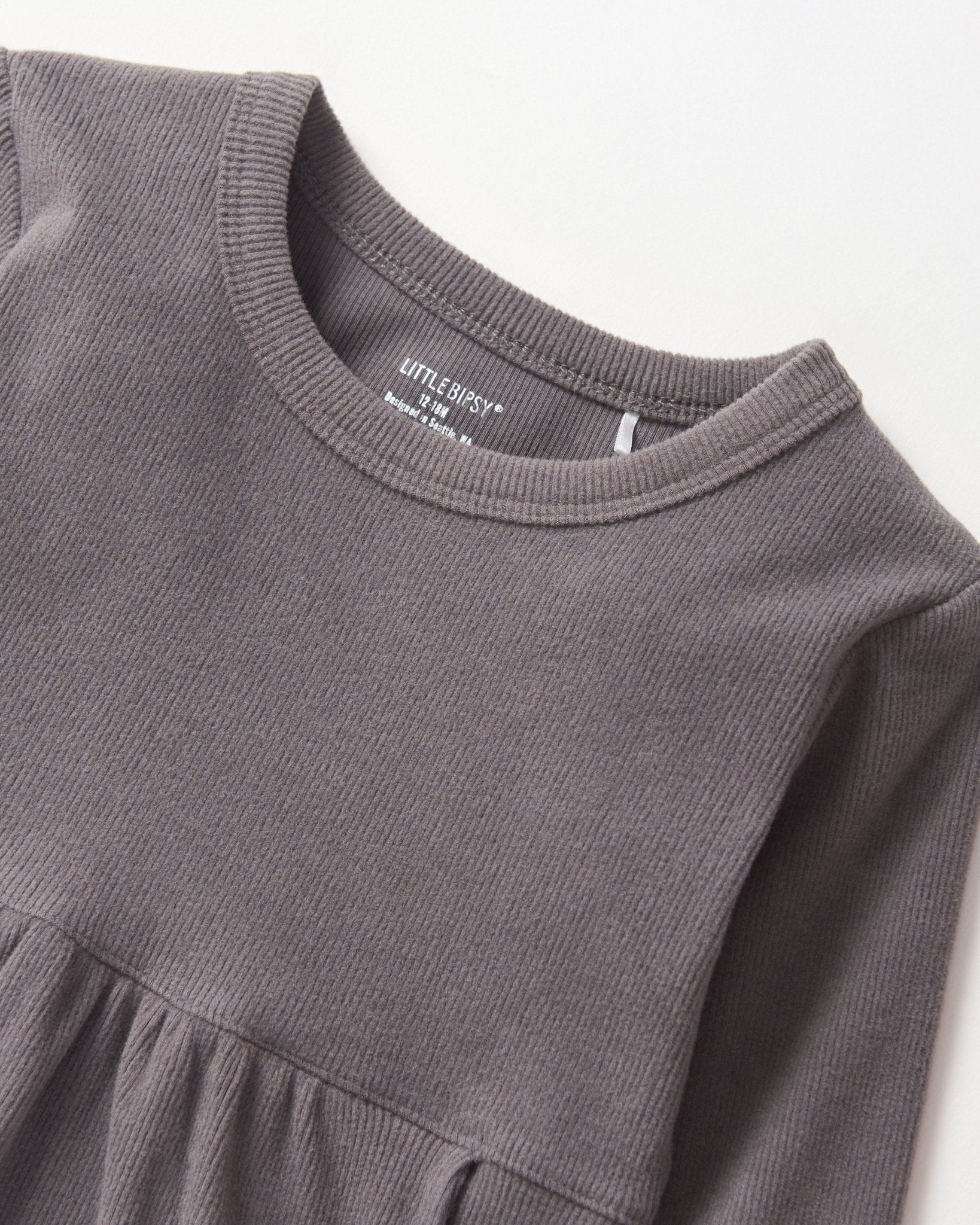 Long Sleeve Ribbed Dress - Graphite - Little Bipsy