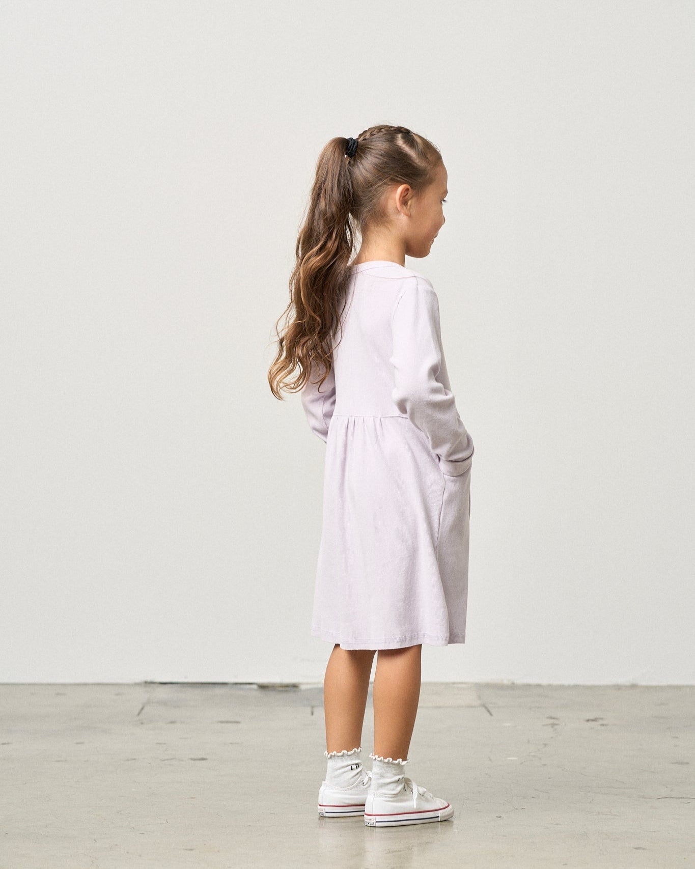 Long Sleeve Ribbed Dress - Lilac - Little Bipsy