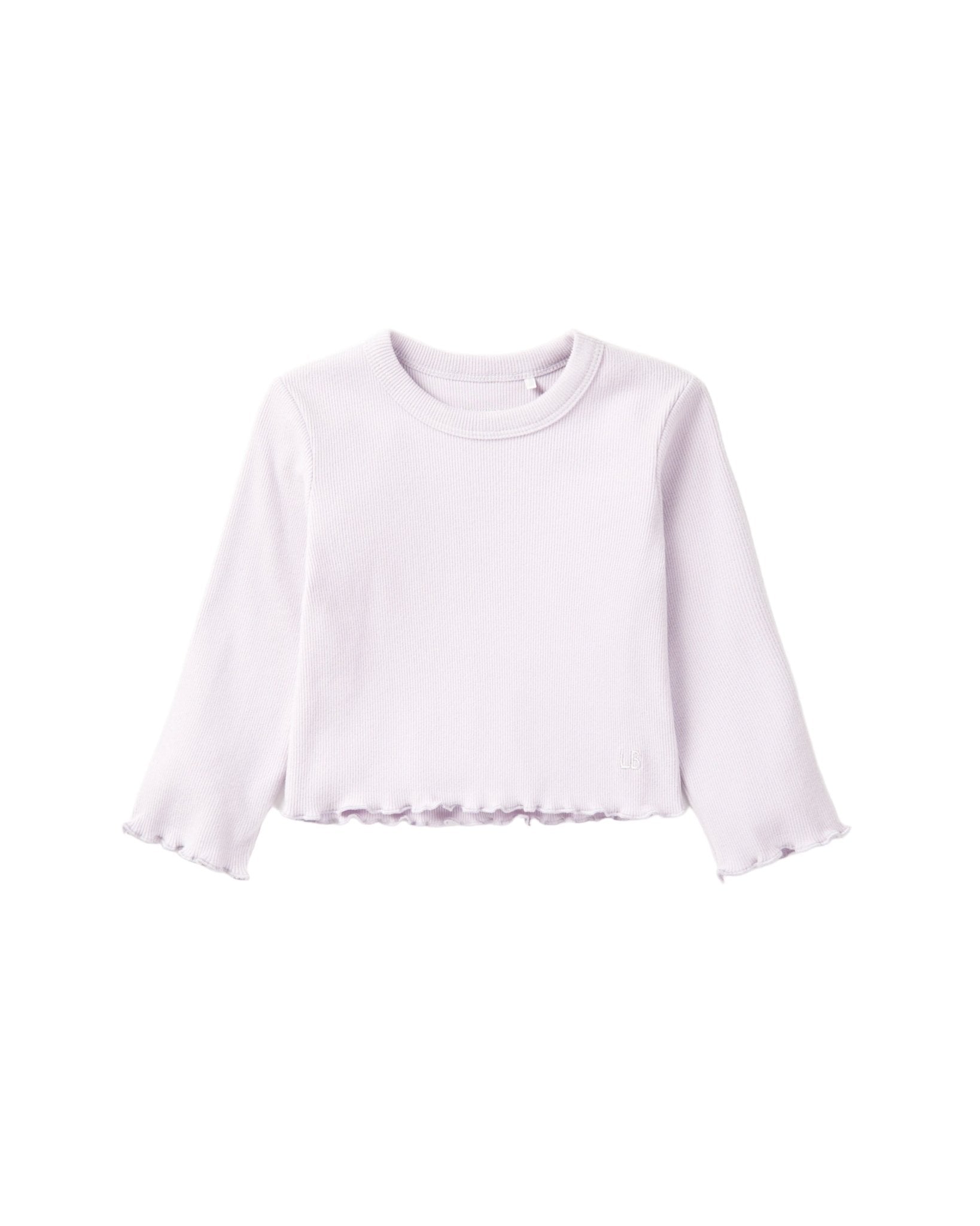 Long Sleeve Ribbed Lettuce Trim Tee - Lilac - Little Bipsy