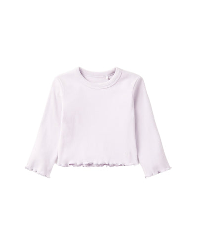 Long Sleeve Ribbed Lettuce Trim Tee - Lilac - Little Bipsy