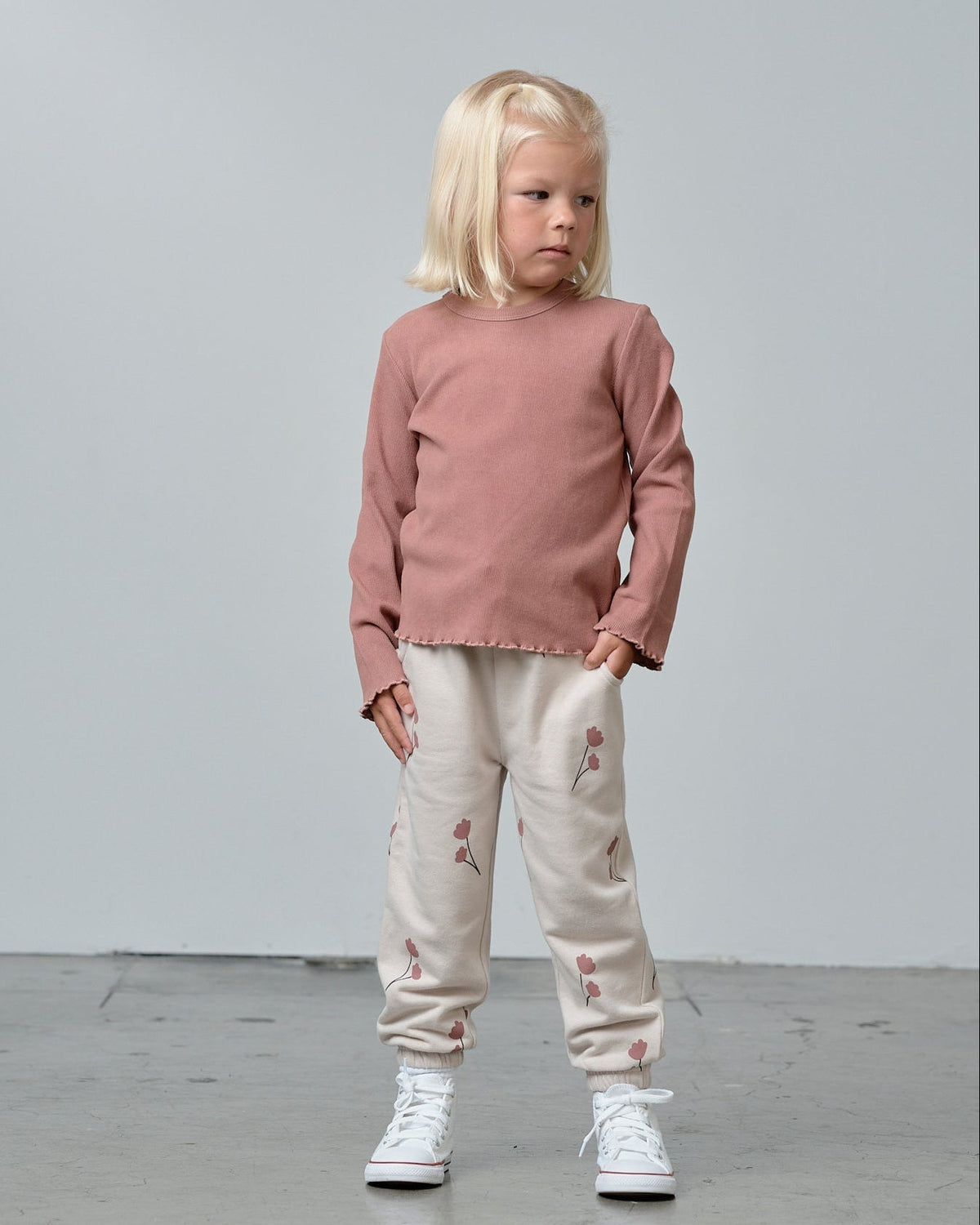 Long Sleeve Ribbed Lettuce Trim Tee - Pink - Little Bipsy