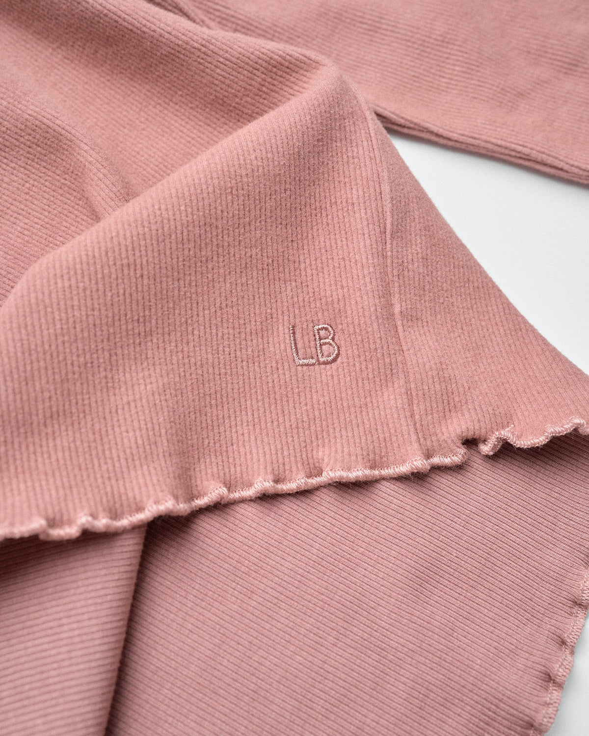 Long Sleeve Ribbed Lettuce Trim Tee - Pink - Little Bipsy