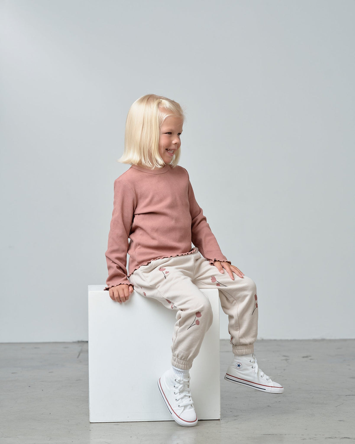 Long Sleeve Ribbed Lettuce Trim Tee - Pink - Little Bipsy