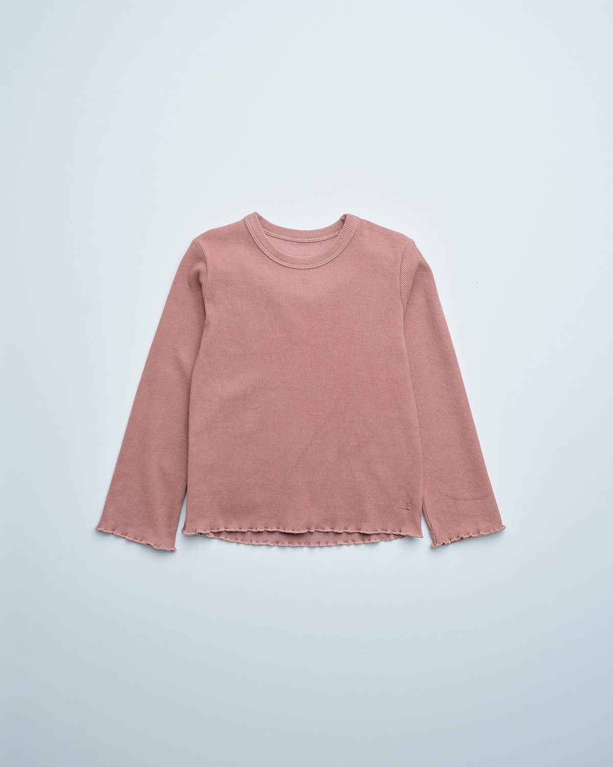 Long Sleeve Ribbed Lettuce Trim Tee - Pink - Little Bipsy