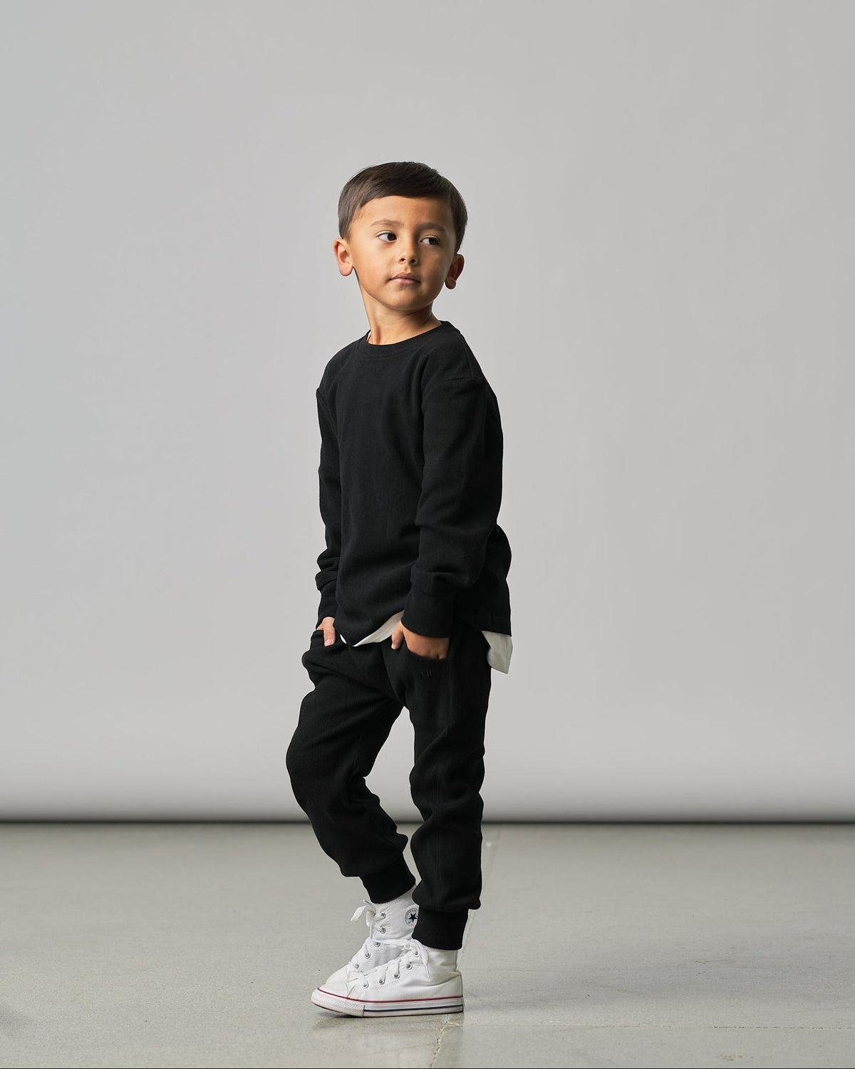 Long Sleeve Ribbed Tee - Black - Little Bipsy