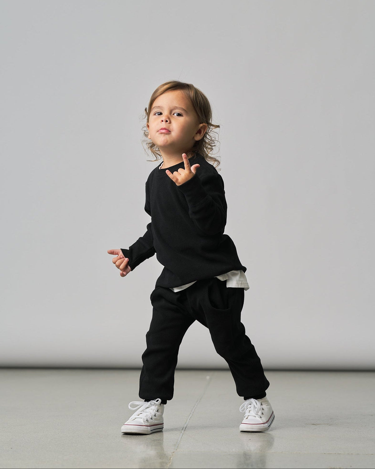 Long Sleeve Ribbed Tee - Black - Little Bipsy