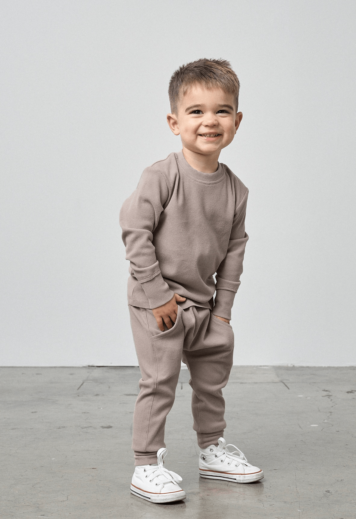 Long Sleeve Ribbed Tee - Mushroom - Little Bipsy