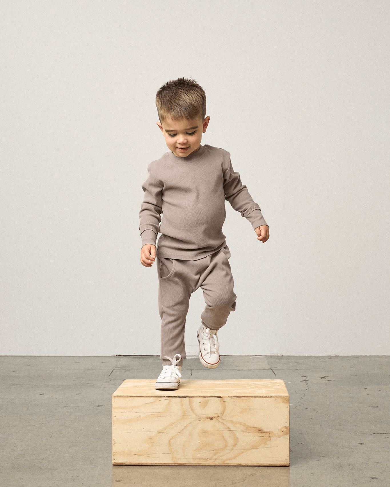 Long Sleeve Ribbed Tee - Mushroom - Little Bipsy