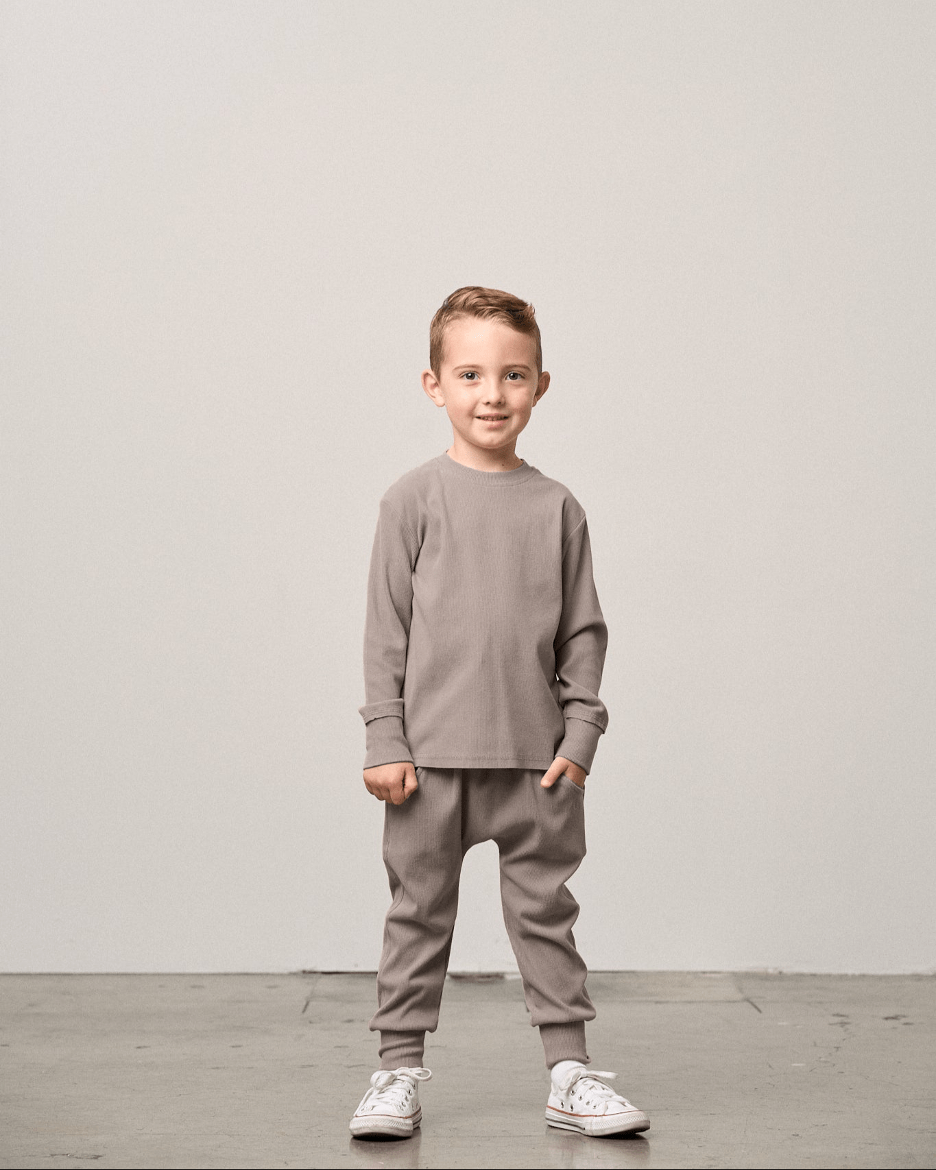 Long Sleeve Ribbed Tee - Mushroom - Little Bipsy