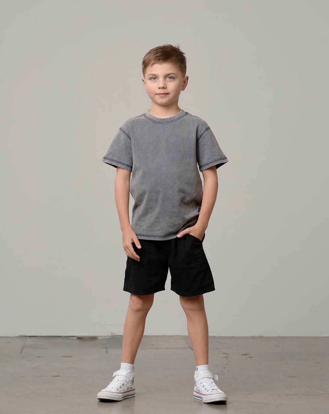 Mineral Wash Tee - Graphite - Little Bipsy