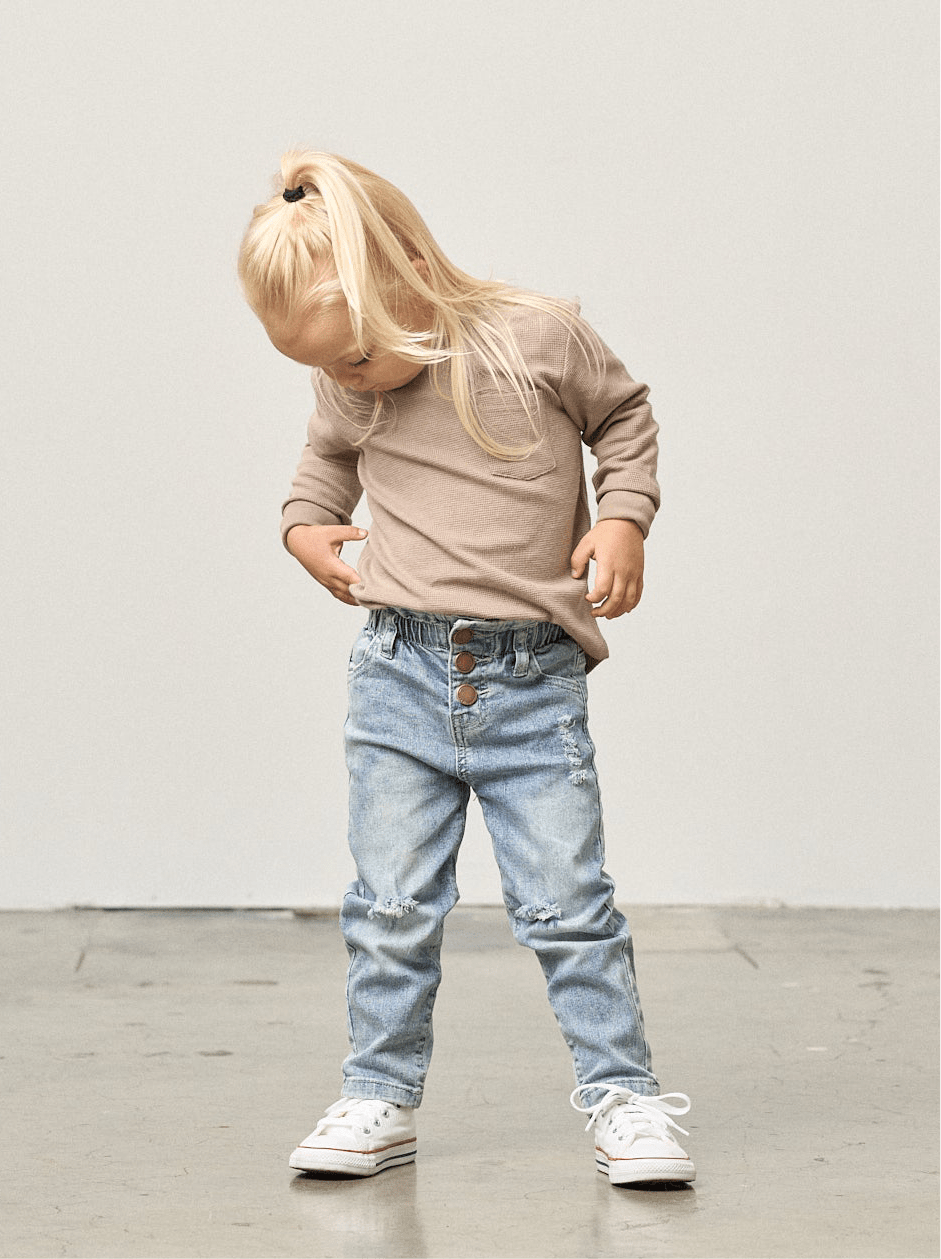 Paperbag Waist Denim - Light Wash - Little Bipsy