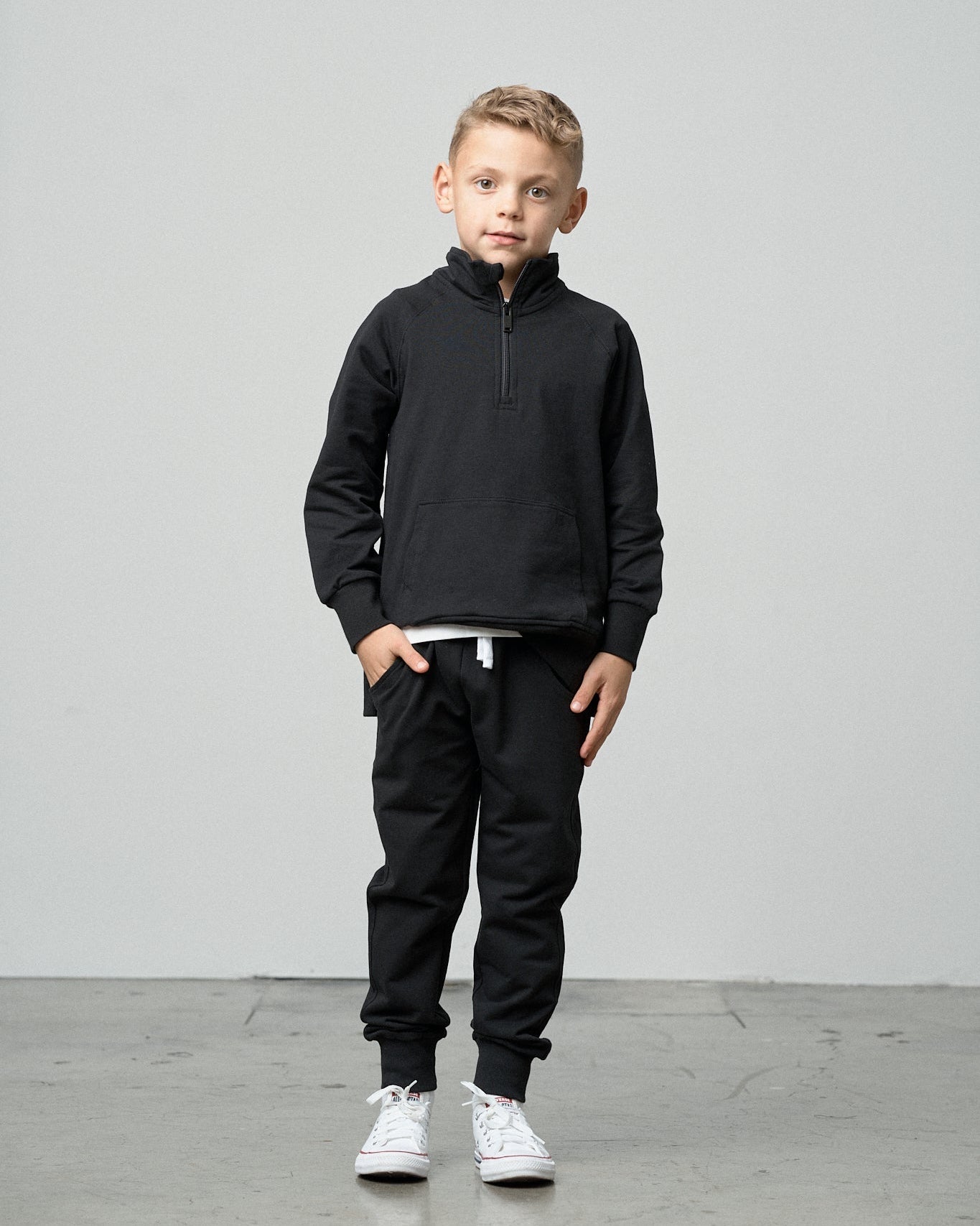 Quarter Zip Pullover - Black - Little Bipsy