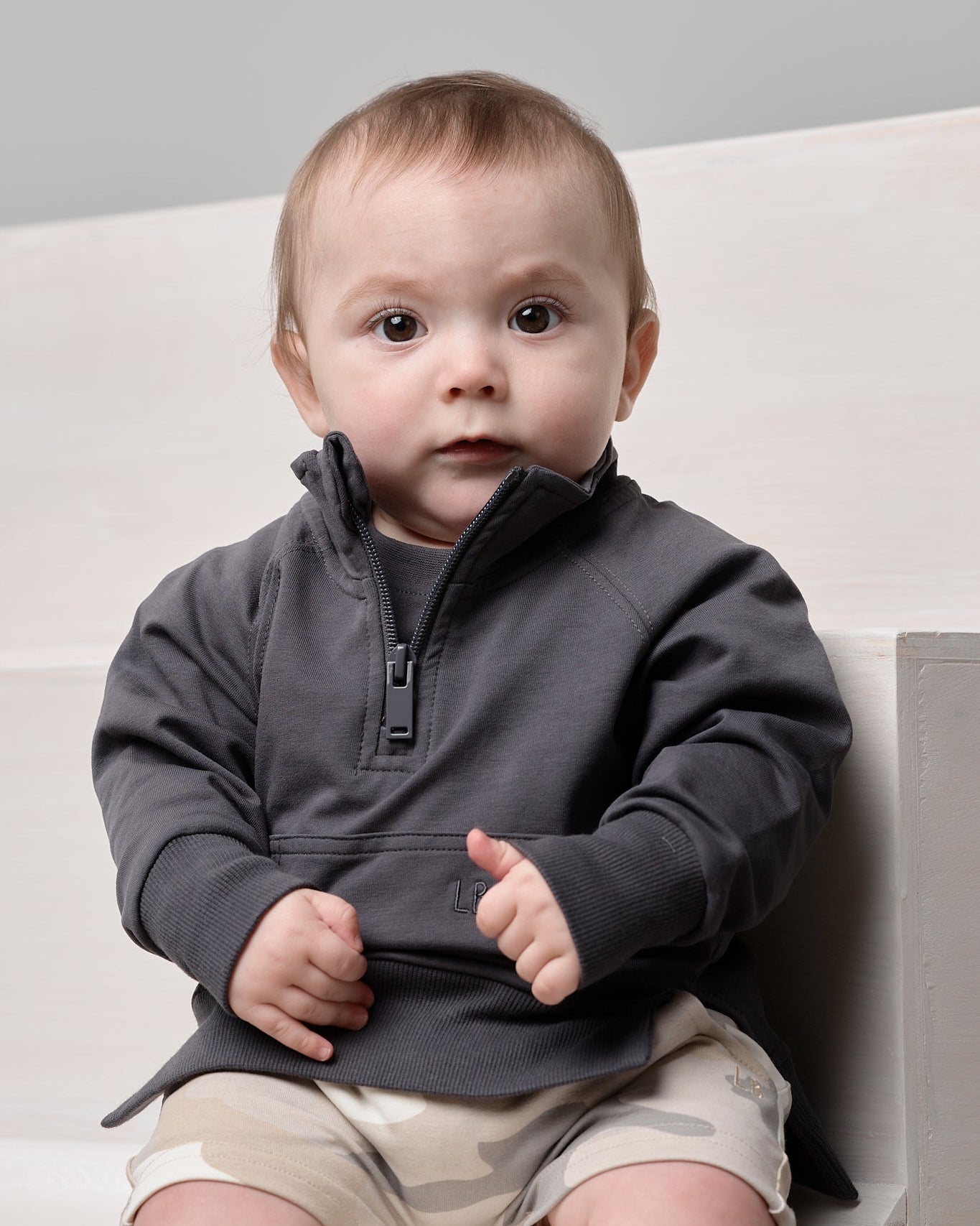 Quarter Zip Pullover - Iron - Little Bipsy