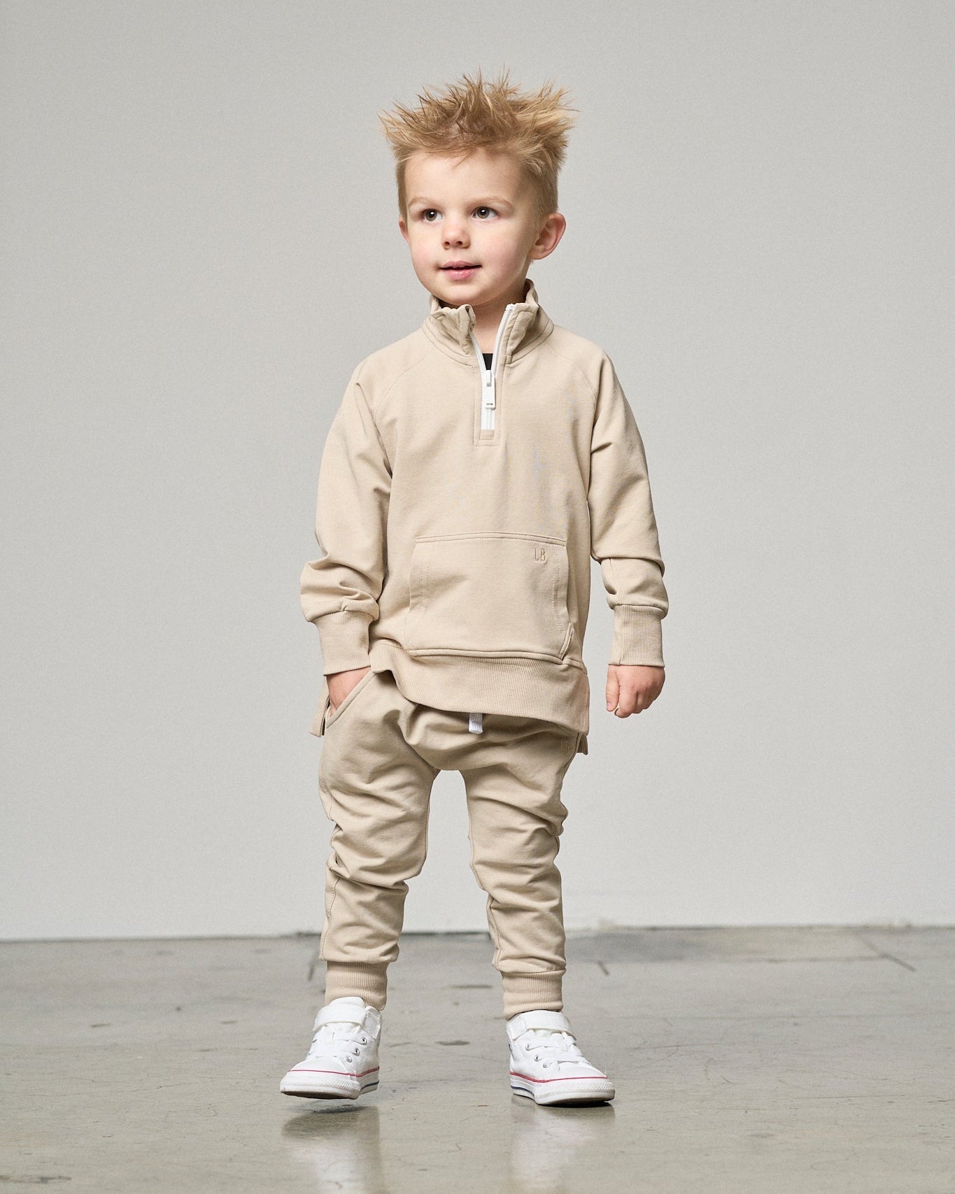 Quarter Zip Pullover - Sand - Little Bipsy