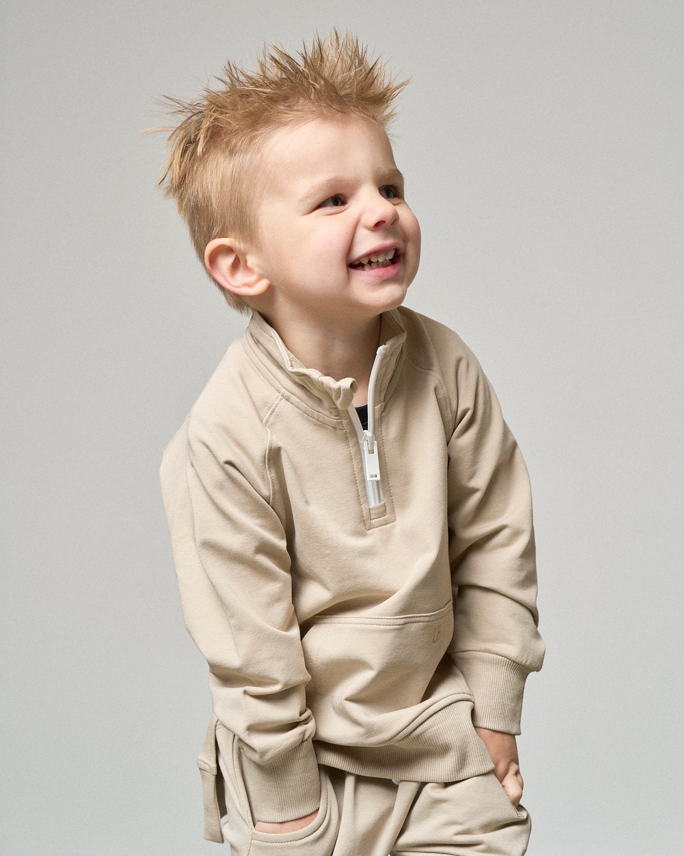 Quarter Zip Pullover - Sand - Little Bipsy