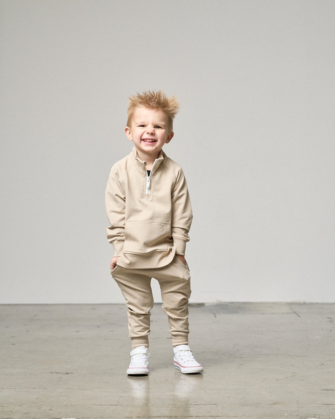 Quarter Zip Pullover - Sand - Little Bipsy