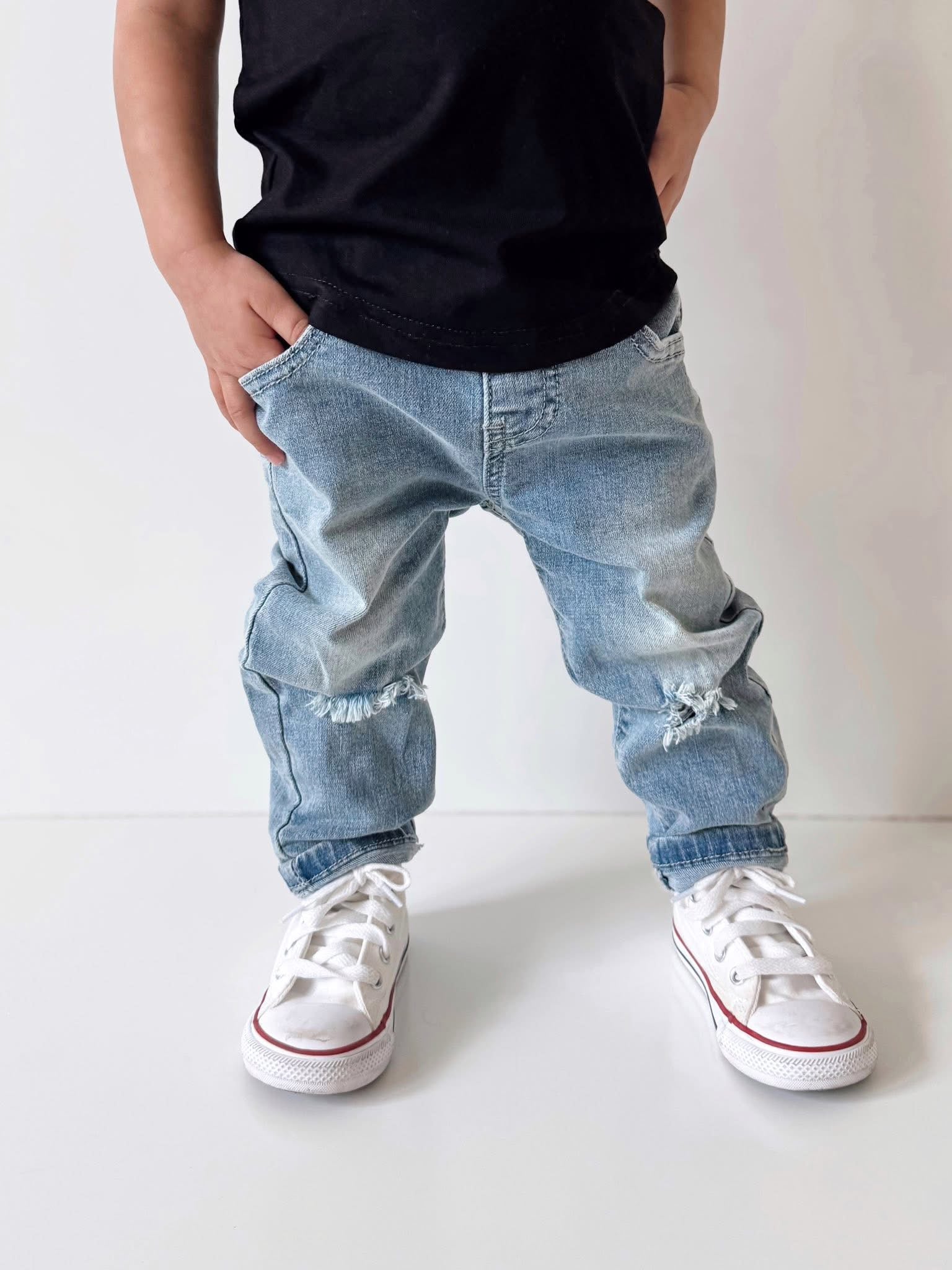 Relaxed Fit Distressed Denim - Little Bipsy