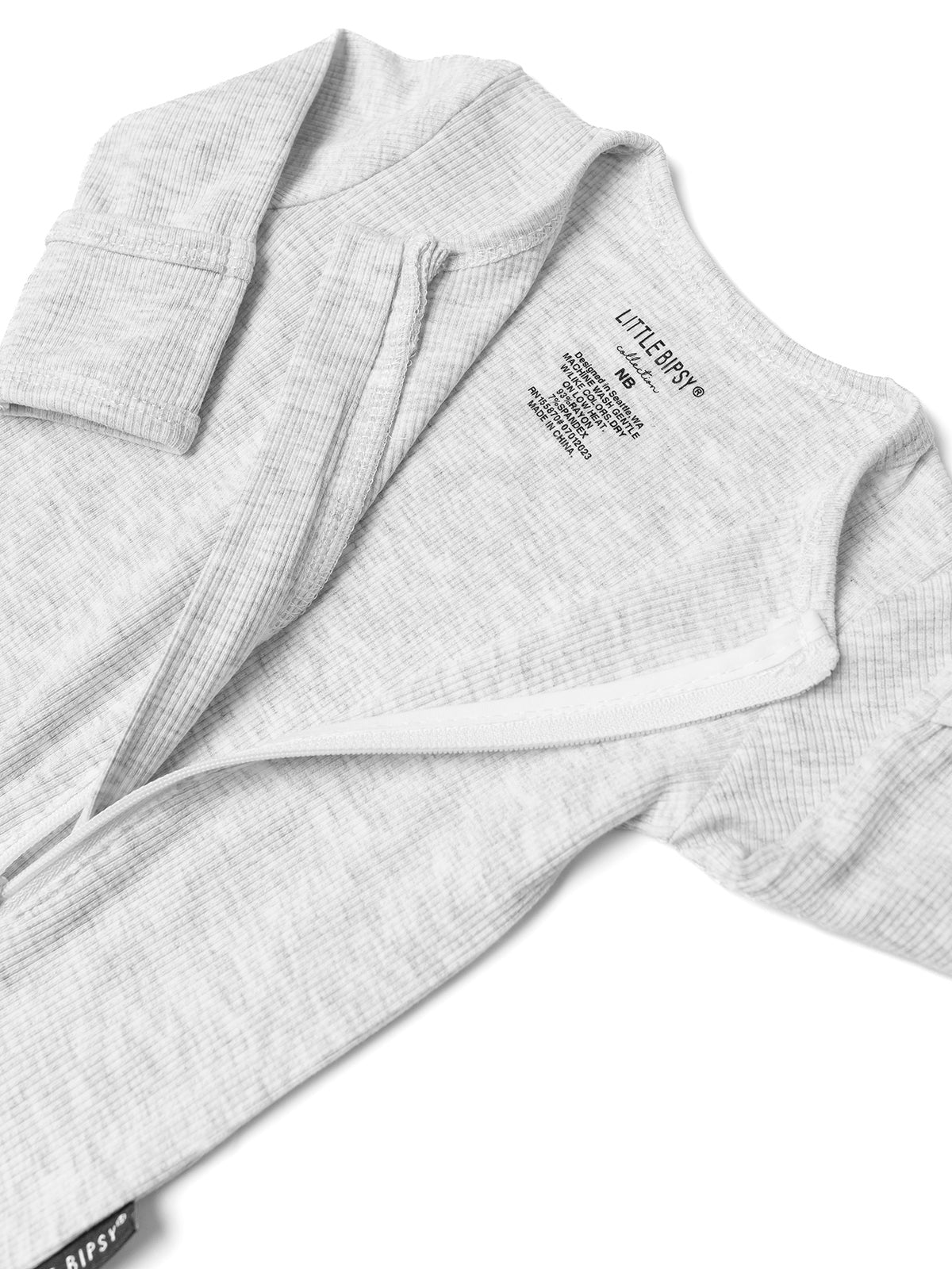 Ribbed 2 - Way Zip Romper - Grey - Little Bipsy