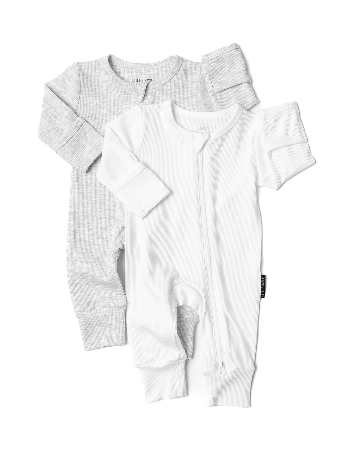 Ribbed 2 - Way Zip Romper - Grey - Little Bipsy