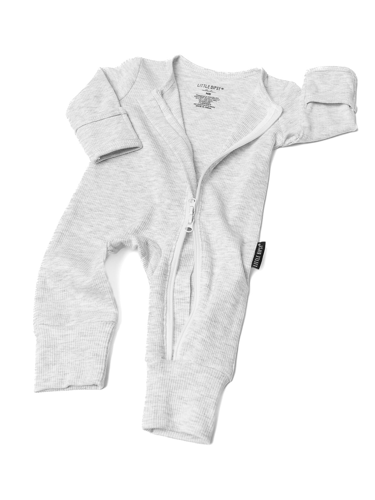 Ribbed 2 - Way Zip Romper - Grey - Little Bipsy