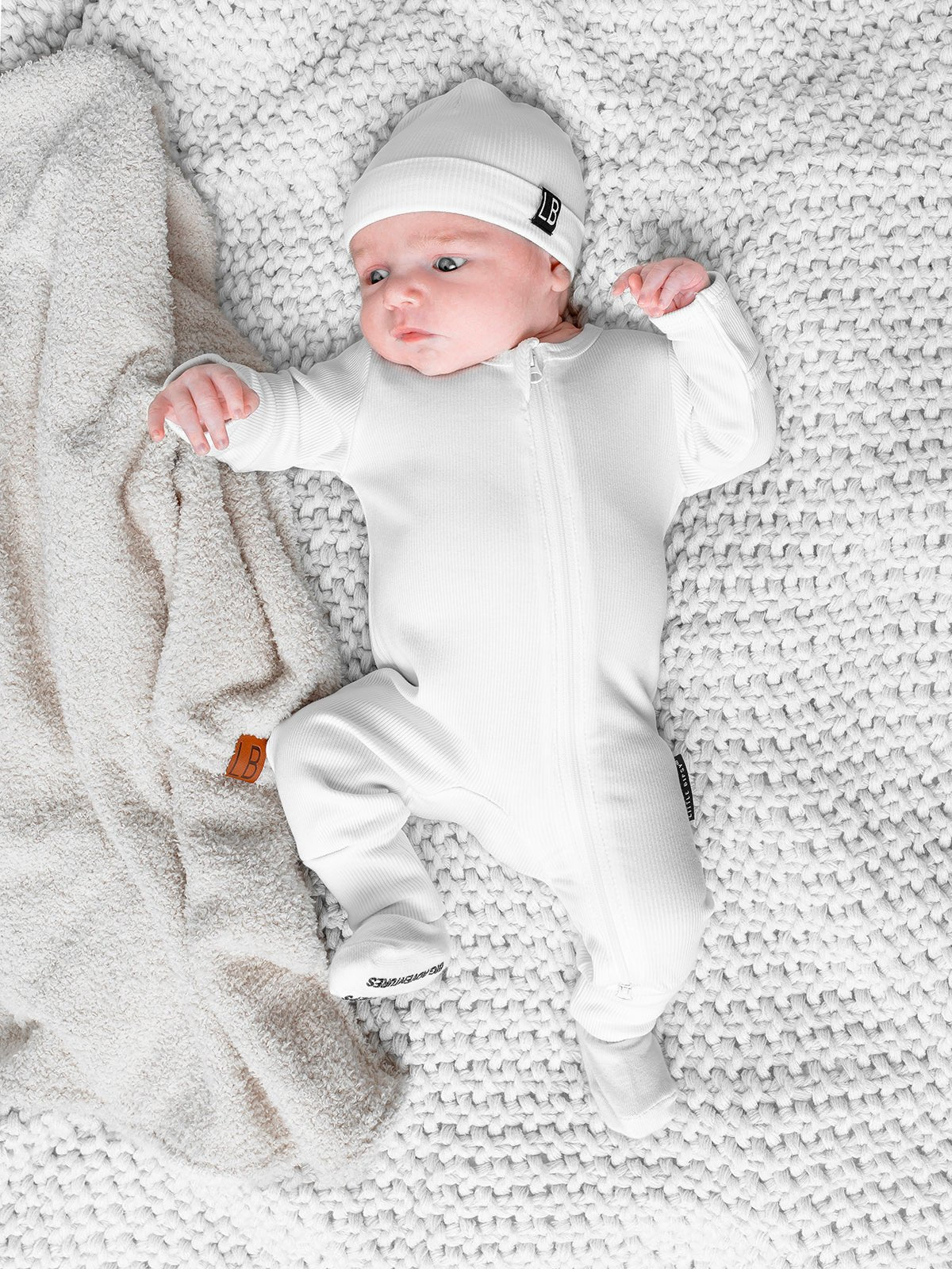 Ribbed 2 - Way Zip Romper - White - Little Bipsy