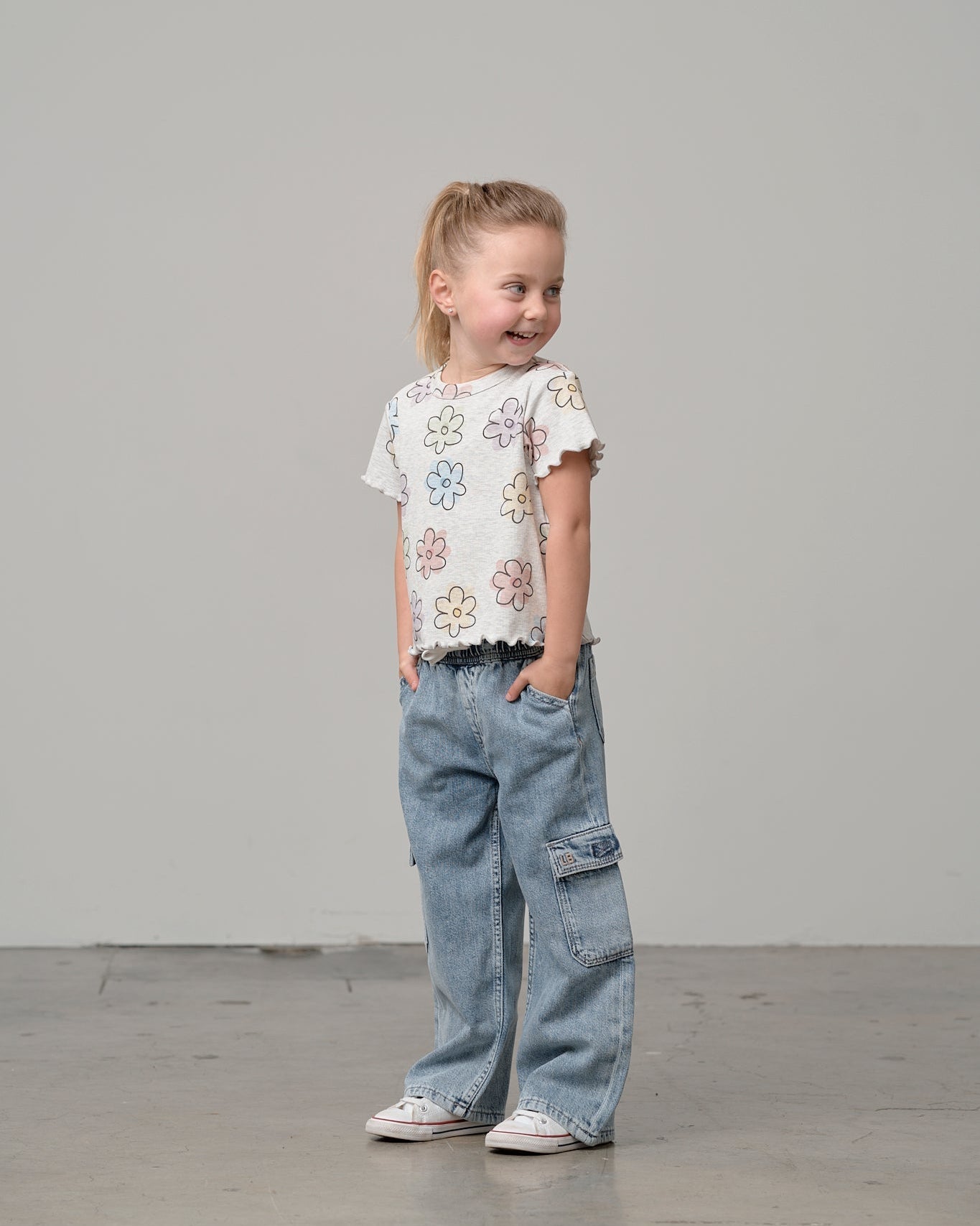 Ribbed Lettuce Trim Tee - Daisy Dreams - Little Bipsy