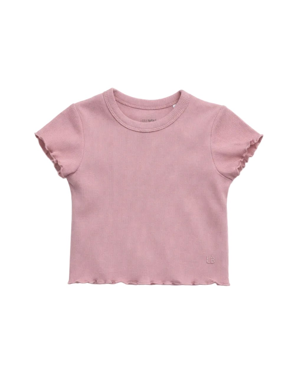 Ribbed Lettuce Trim Tee - Dusty Rosewood