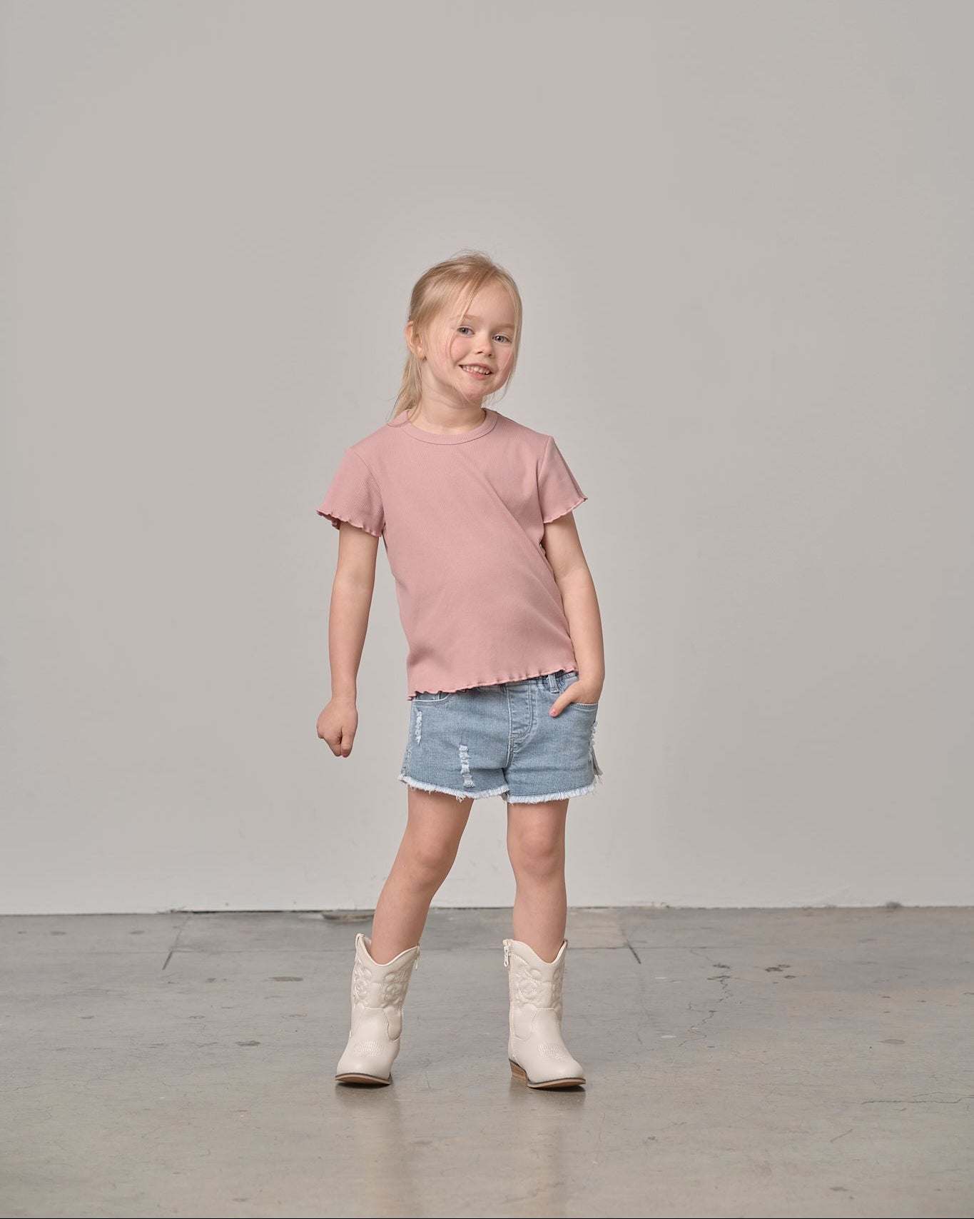 Ribbed Lettuce Trim Tee - Dusty Rosewood - Little Bipsy