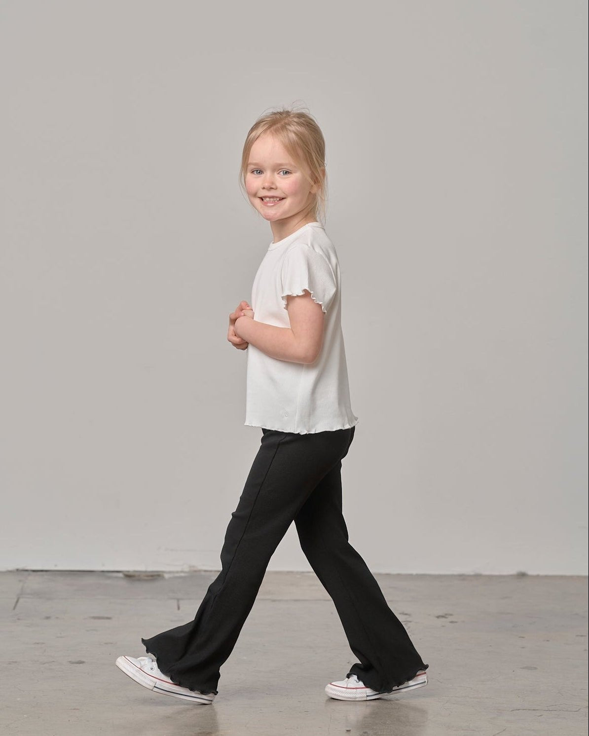 Ribbed Lettuce Trim Tee - White - Little Bipsy