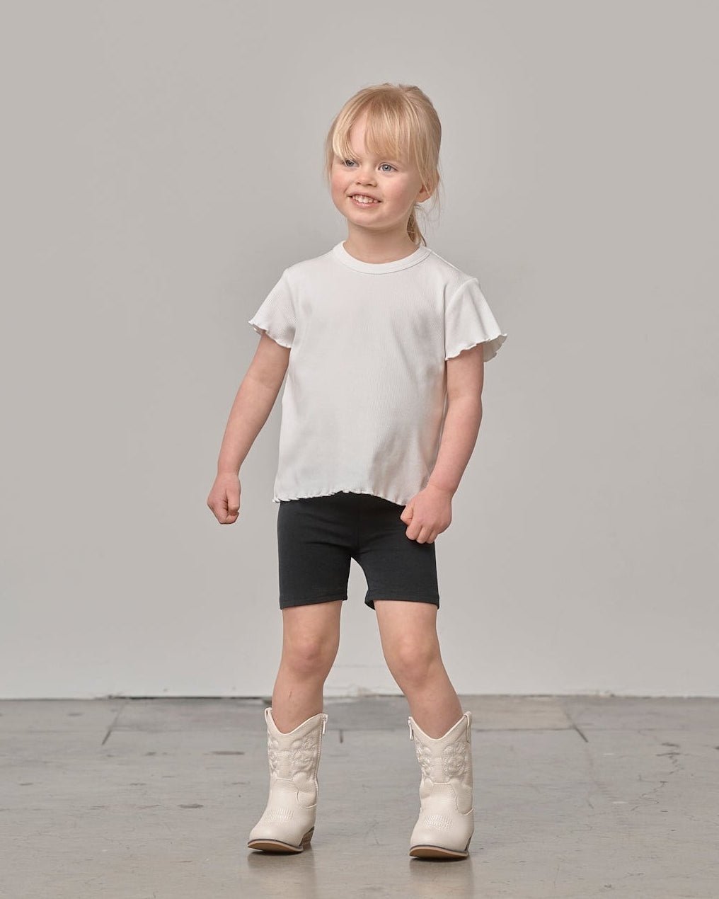 【pois】blouse tee ホワイト 新品未開封 Ribbed Lettuce Trim Tee - White