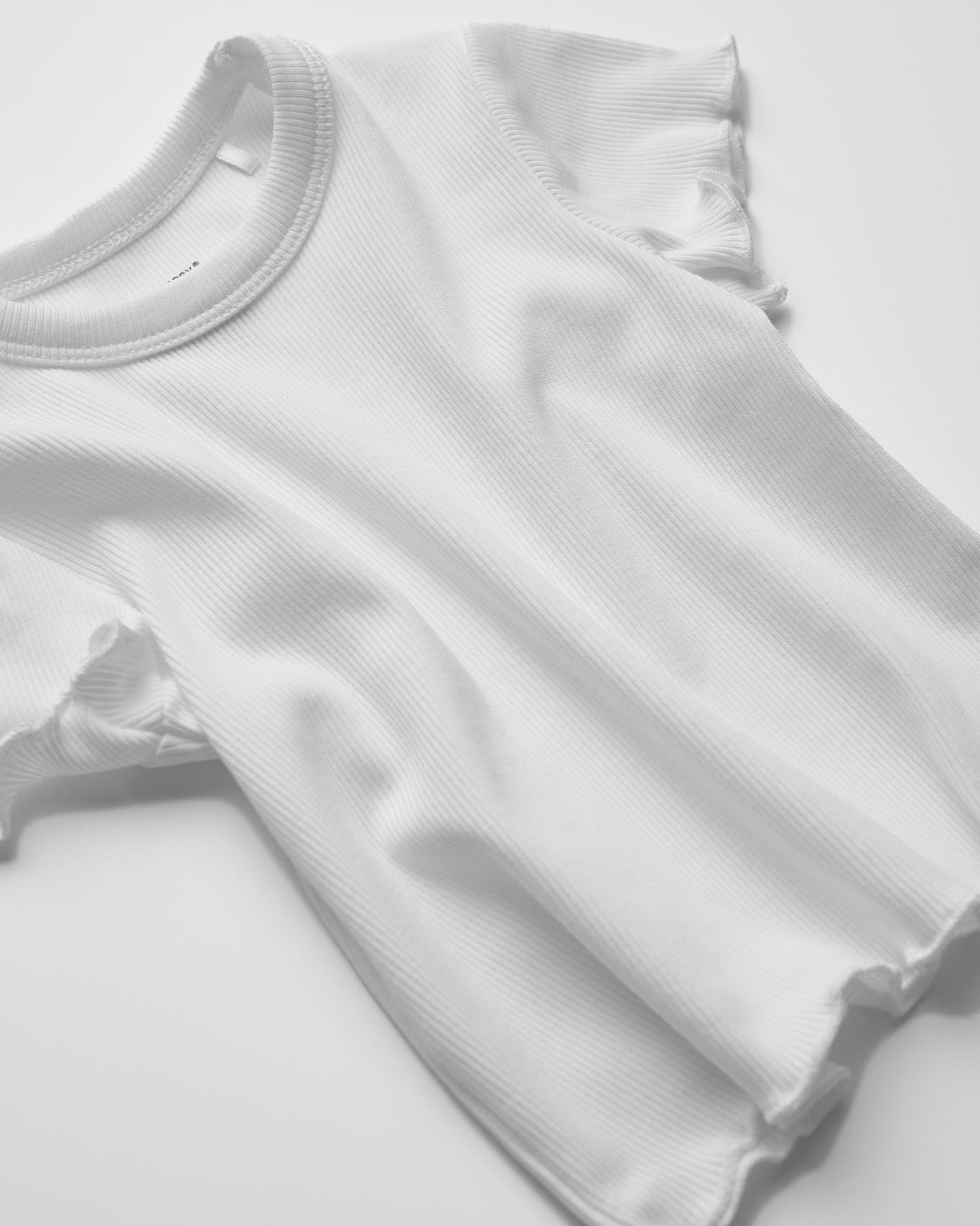 Ribbed Lettuce Trim Tee - White - Little Bipsy