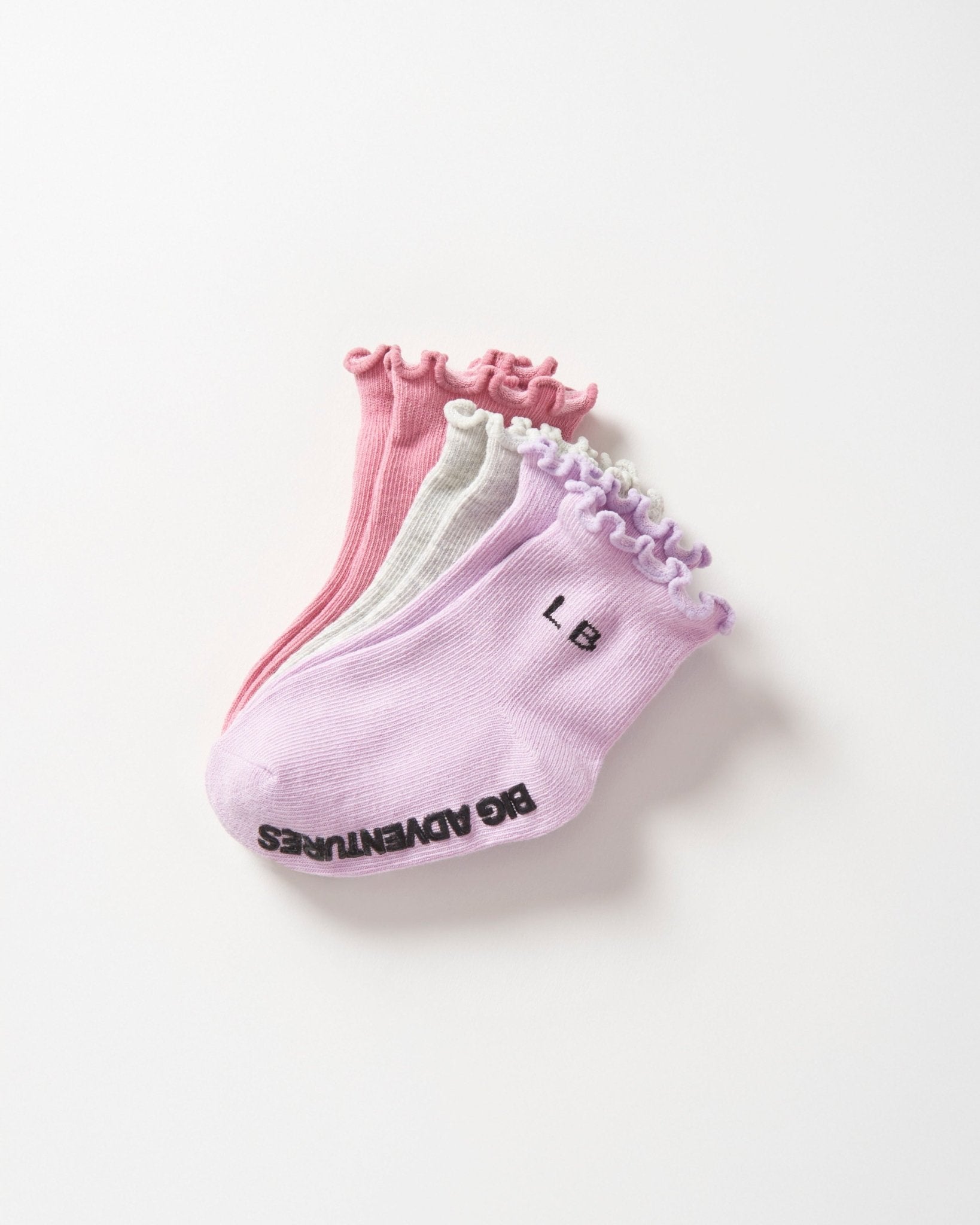 Ruffle Sock 3 - Pack - Rose/Light Heather Grey/Lilac - Little Bipsy