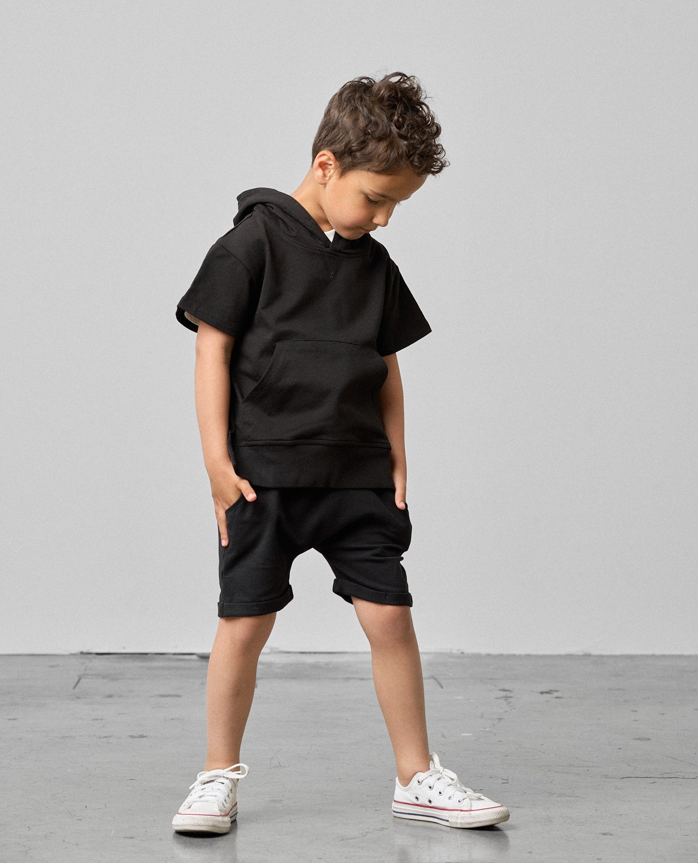 Short Sleeve Hoodie - Black - Little Bipsy