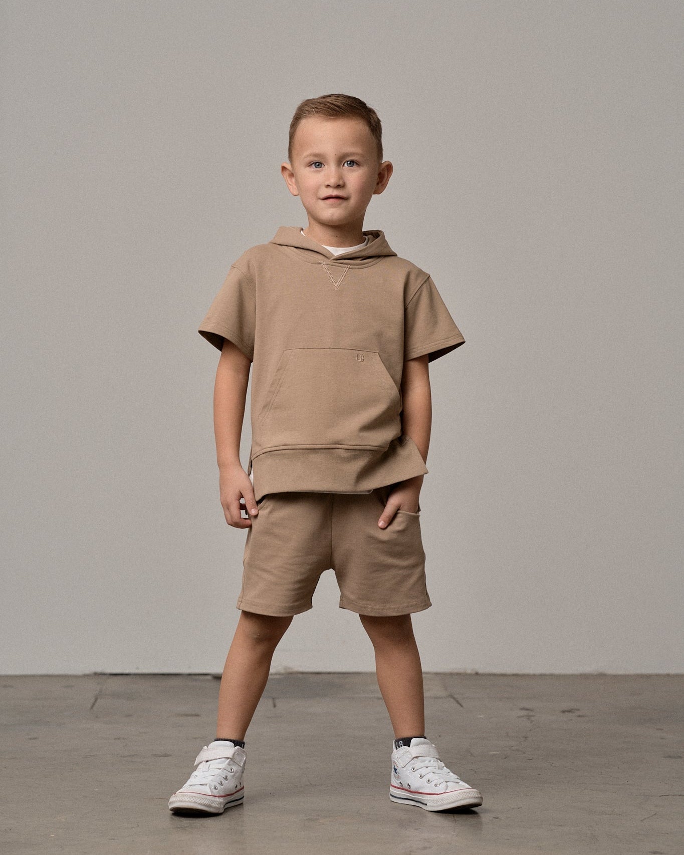 Short Sleeve Hoodie - Driftwood - Little Bipsy